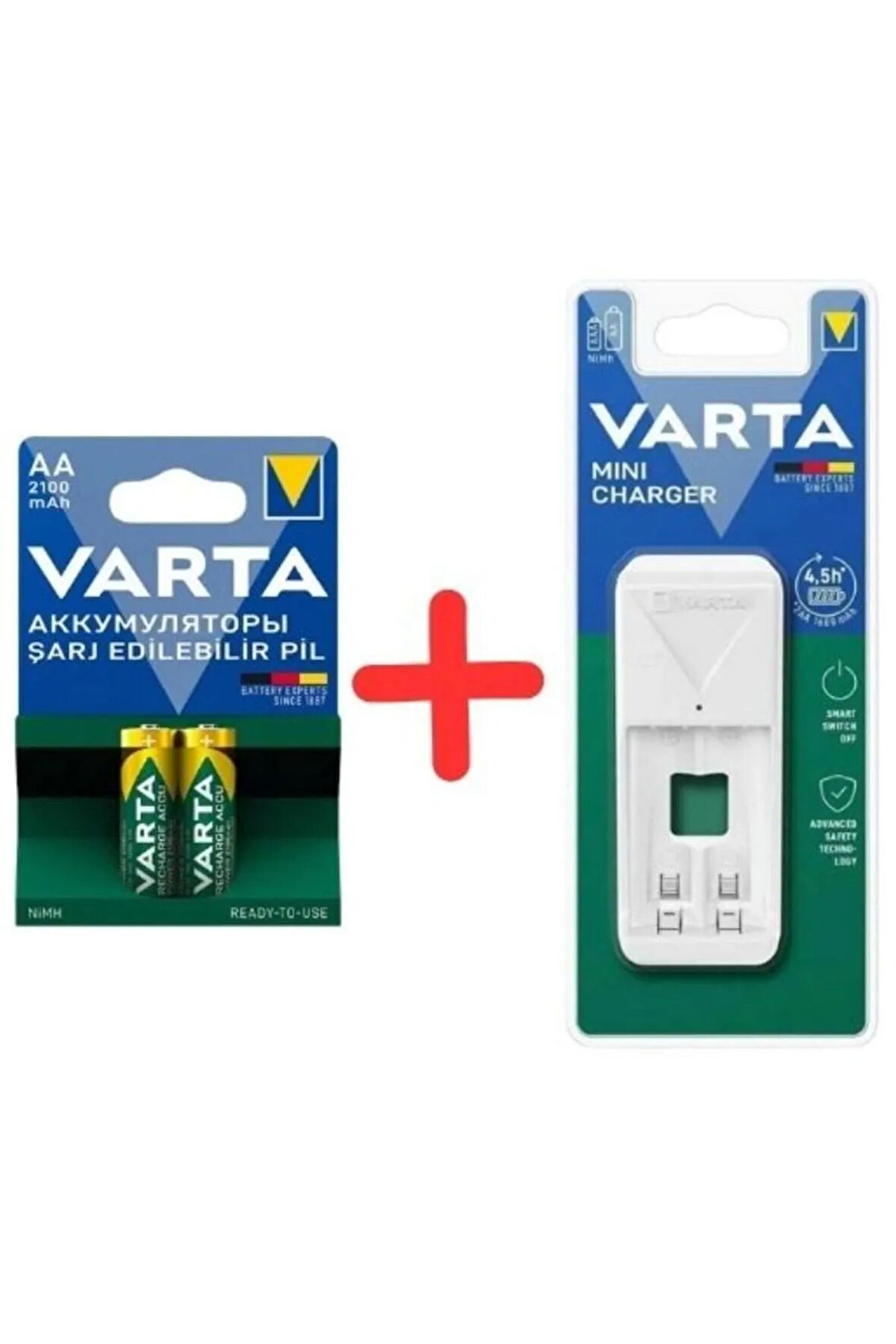 Şarj Edilebilir Kalem Pil Aa 2100 Mah 2'li+57656 Mini Şarj Cihazı