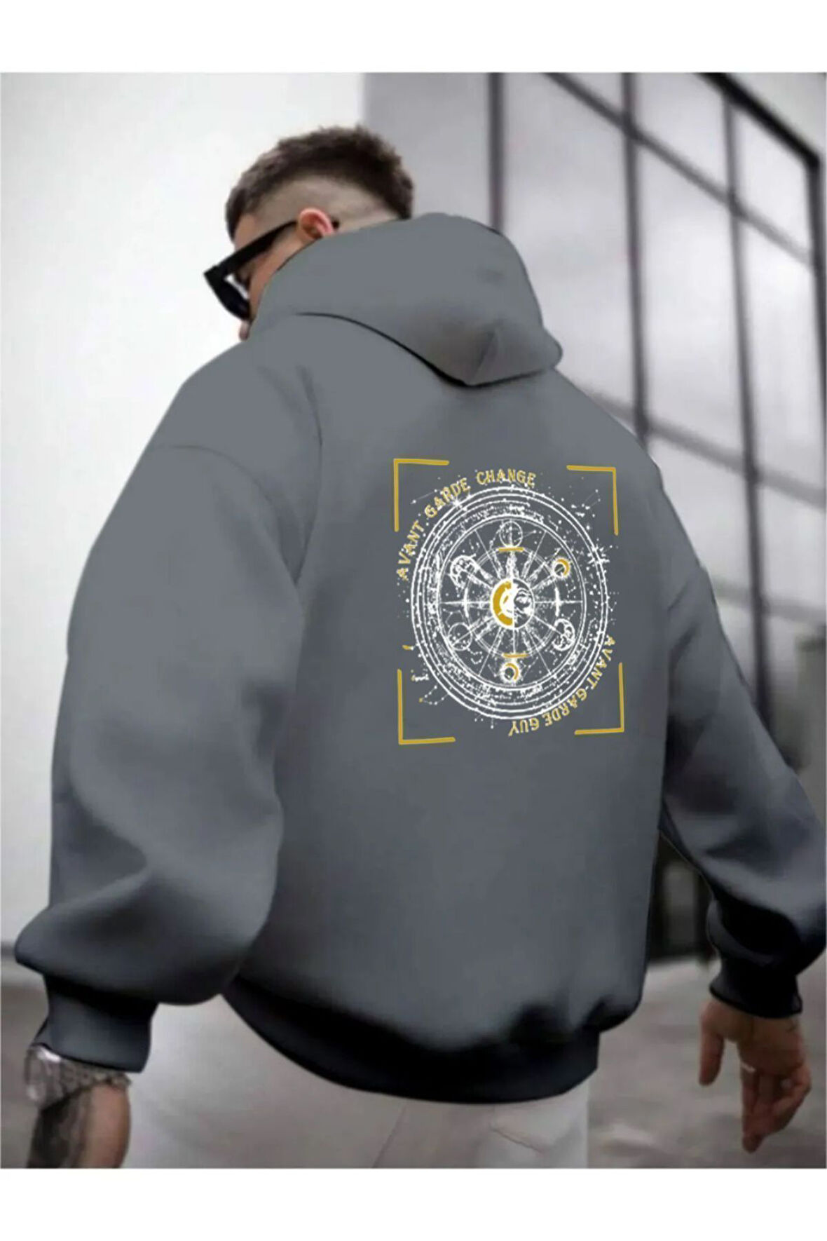 Erkek Avant Sırt Baskılı Oversize Kapşonlu Sweatshirt