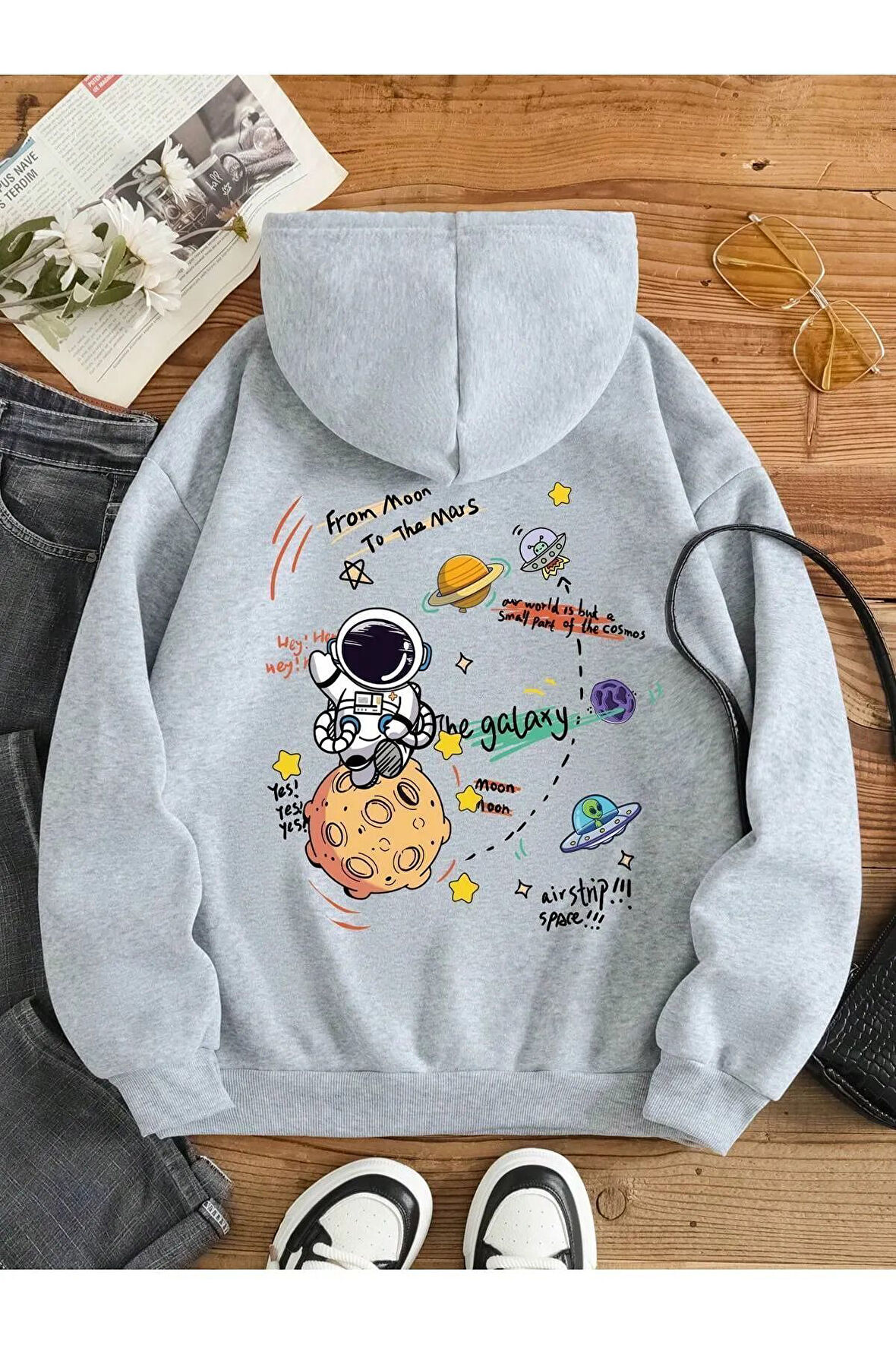 Kadın Galaxy Sırt Baskılı Oversize Sweatshirt