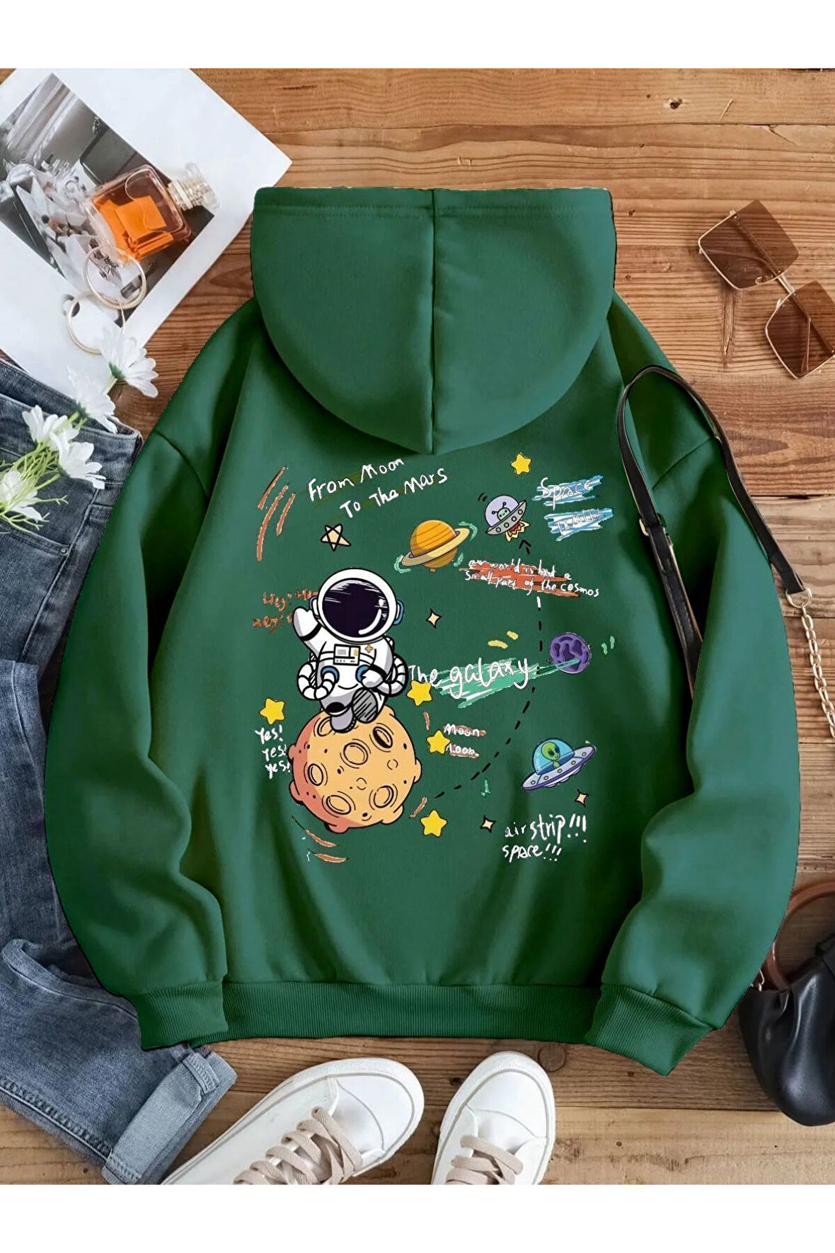 Kadın Galaxy Sırt Baskılı Oversize Sweatshirt