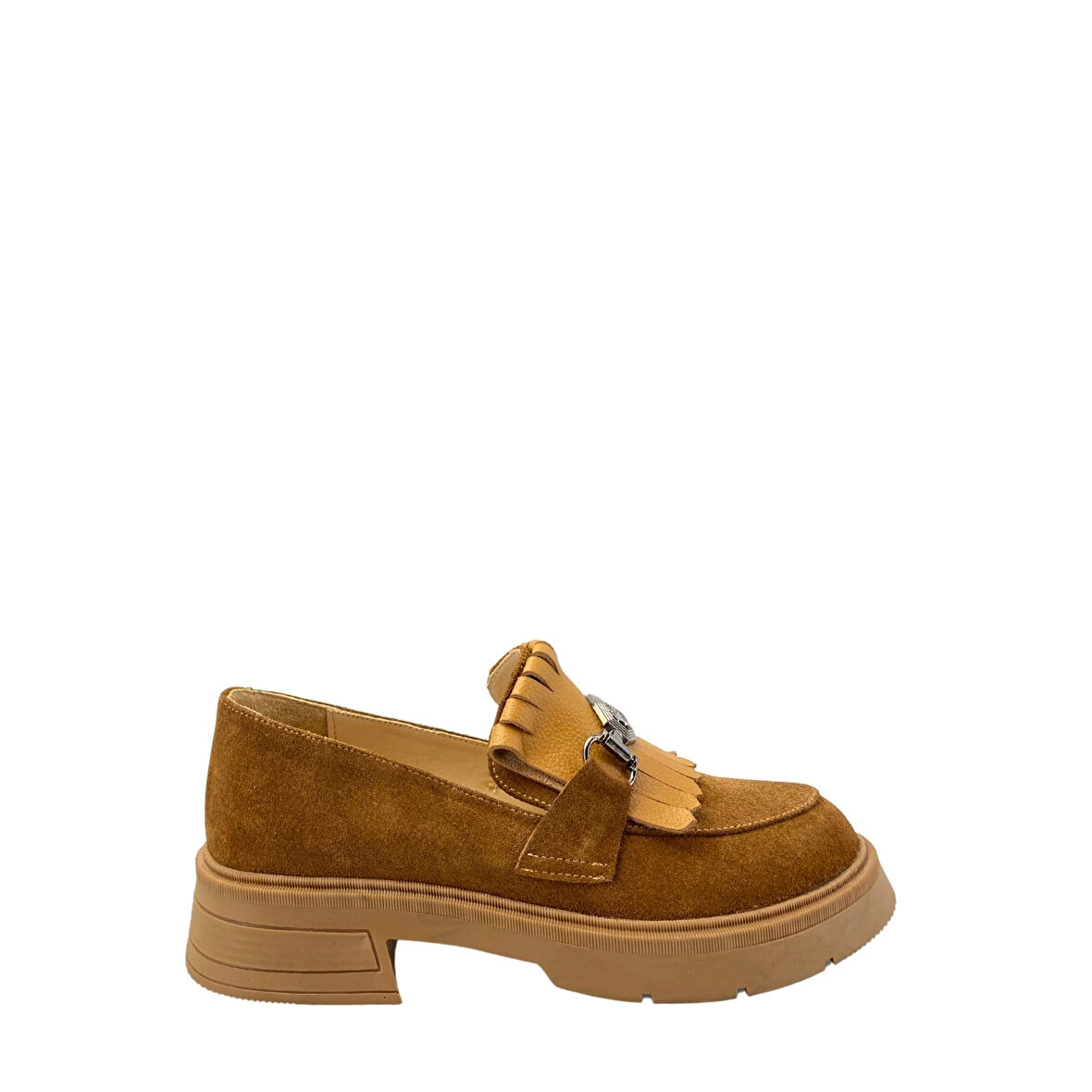  Disparita 257003 Hakiki Deri Loafer Kadın Ayakkabı Tokalı Fırfırlı