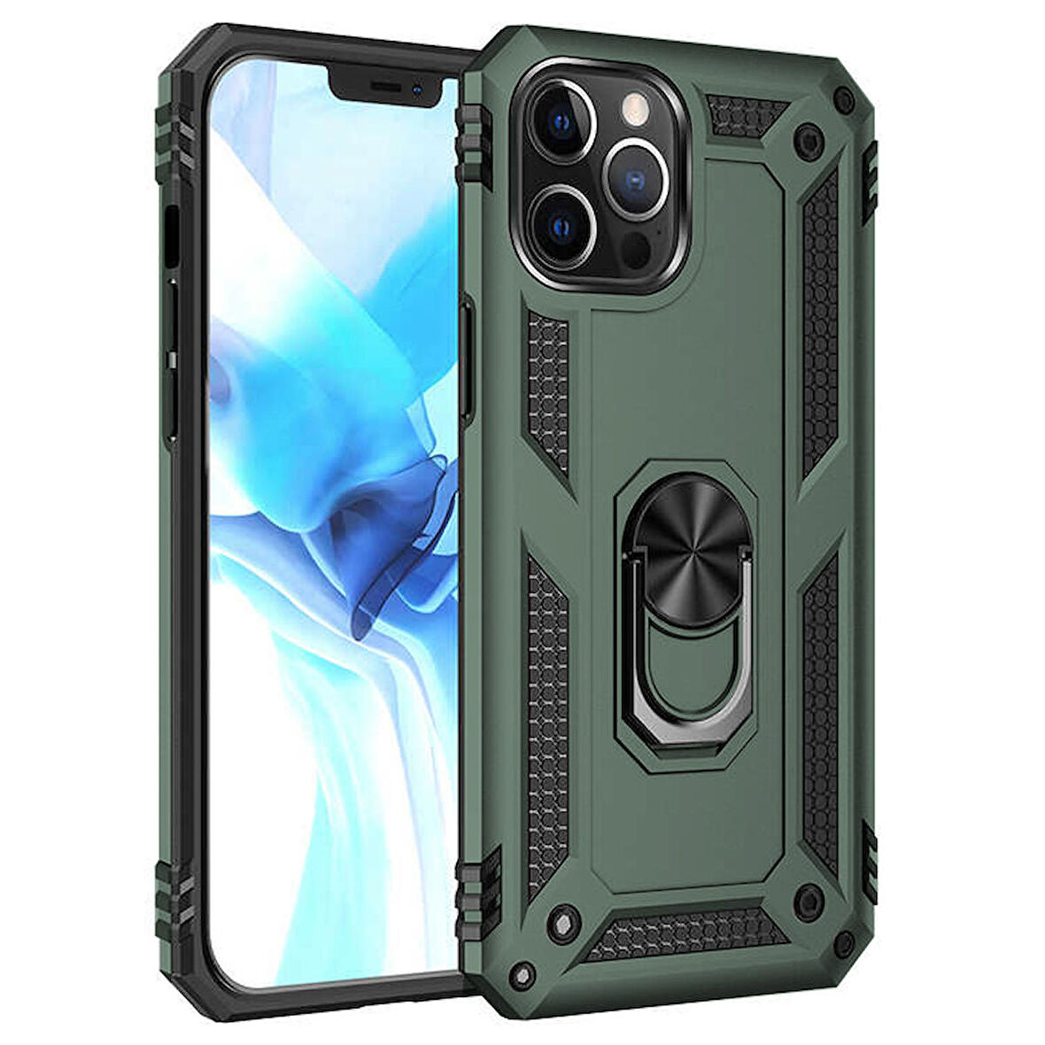 iPhone 12 / 12 Pro Kılıf Panzer Ring Tam Koruma Arka Kapak