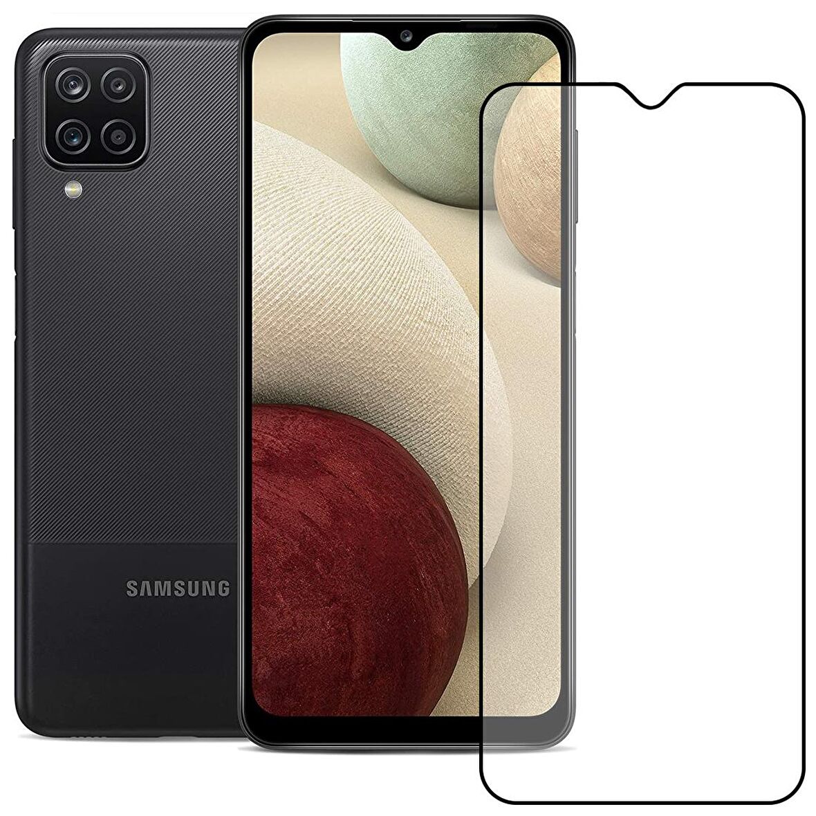 Bufalo Samsung Galaxy A12 Ekran Koruyucu 9D Temperli Cam - Siyah