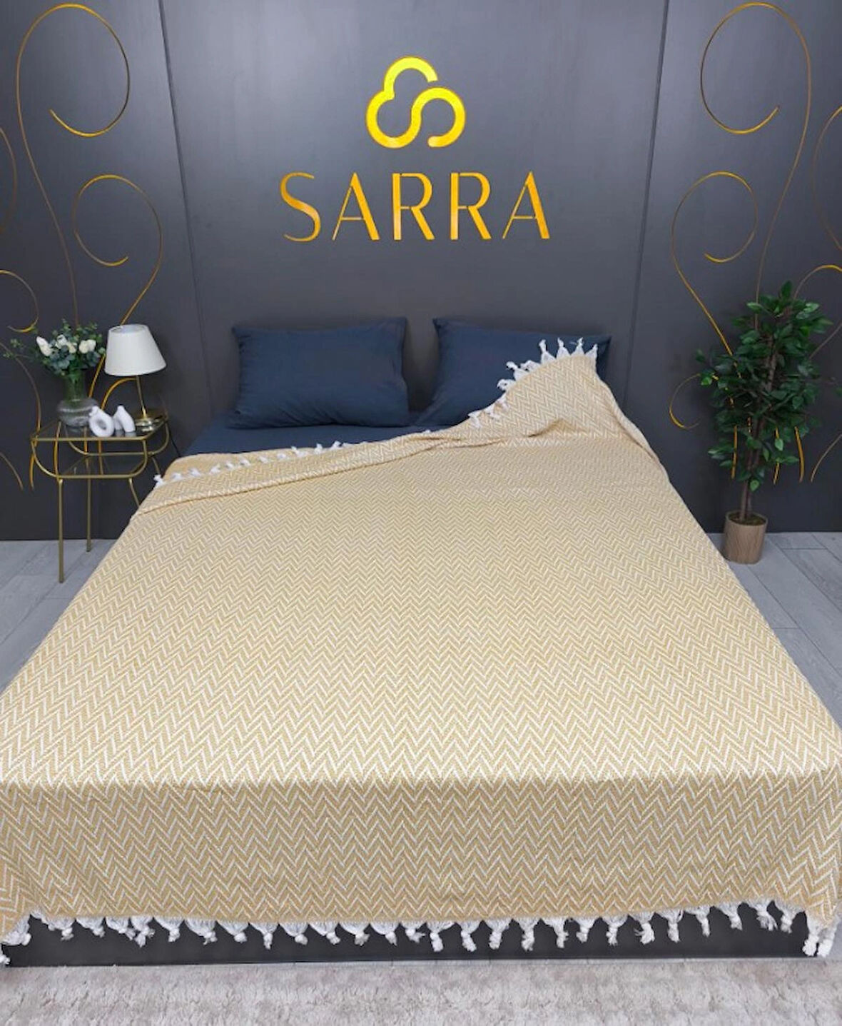 SARRA HOME 200X220 ZİKZAK PEŞTEMAL PİKE - SARI