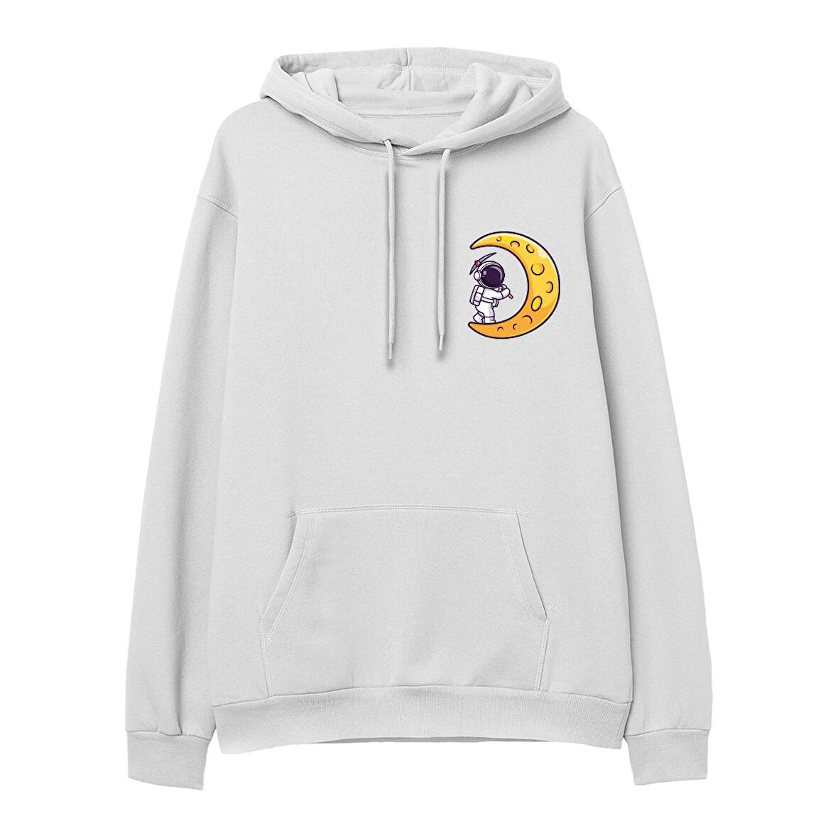 Astro-9  Baskılı Beyaz Hoodie