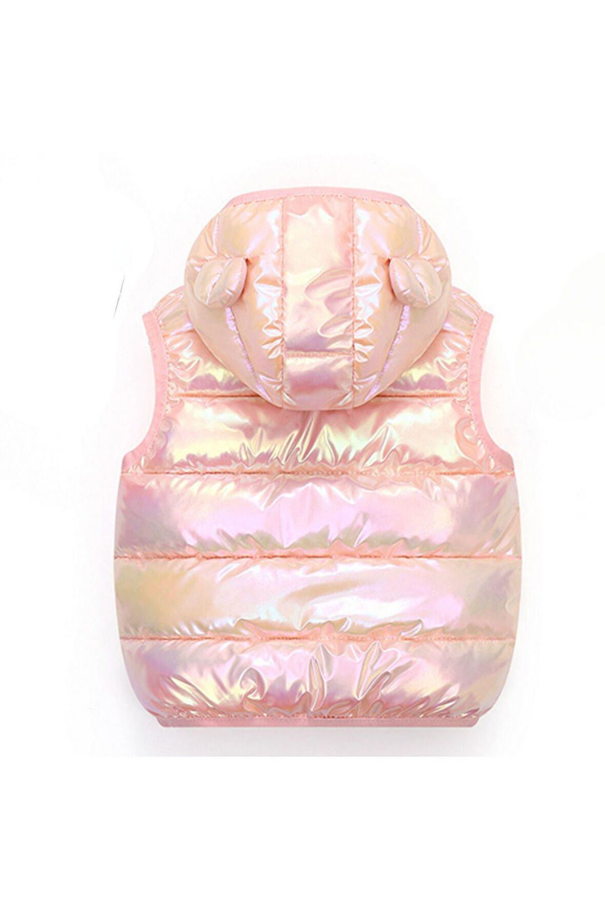 Petityu Parlak Puffy Teddy Kulaklı Pufudik Şişme Yelek Pufudik Pembe Kız Çocuk Yelek