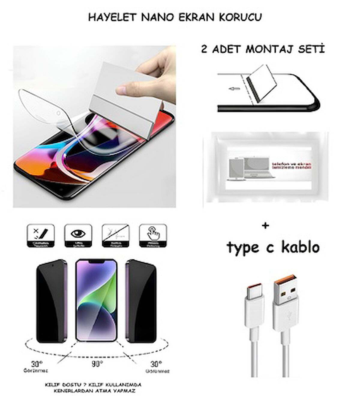 Vivo V29 LİTE 5G Nano Ekran Koruyucu  Esnek MAT HAYALET + Type C Kablo