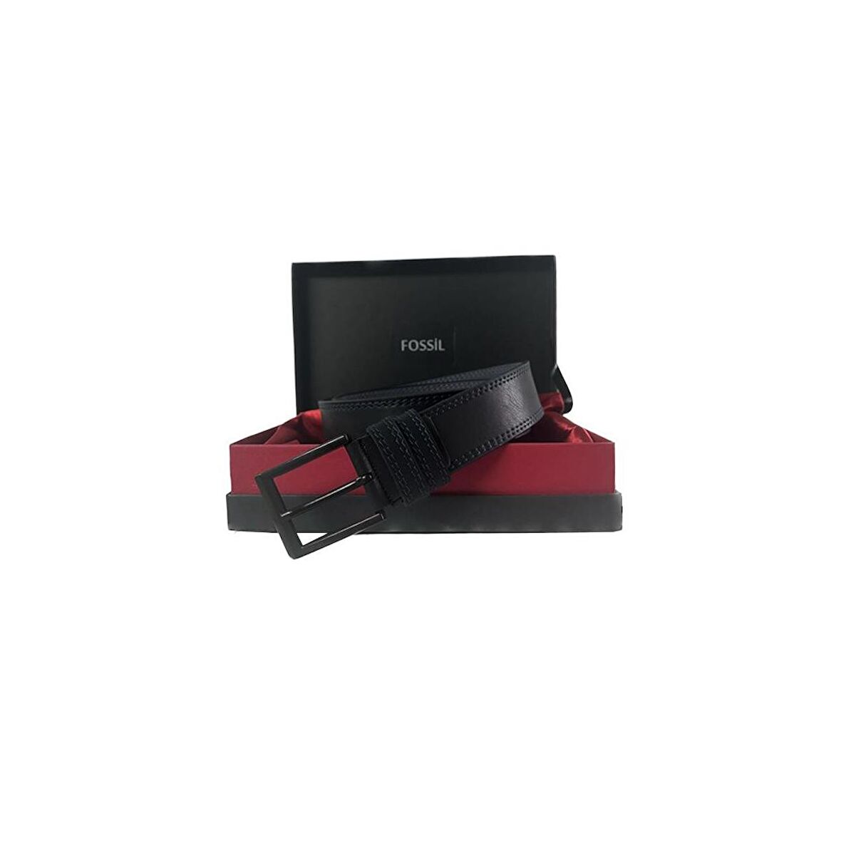  Fossil Siyah Çift Dikiş Suni Deri 4 cm Erkek Kemeri-130cm
