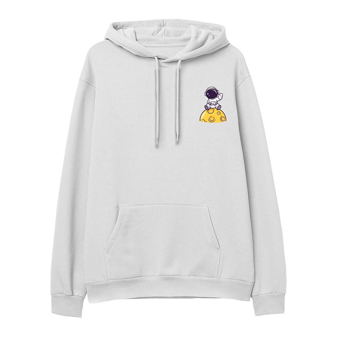 Astro-10  Baskılı Beyaz Hoodie