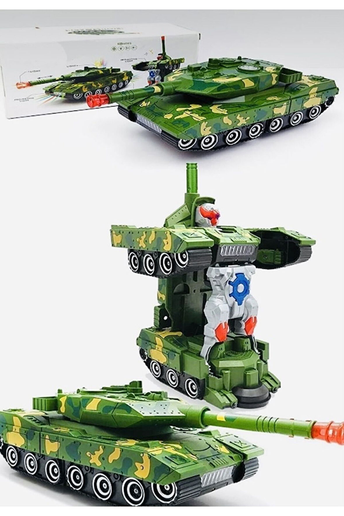 Otomatik Derformasyon 2’si Bir Arada Çarpma Fonksiyonlu Dönüşen Tank Robot Oyuncak