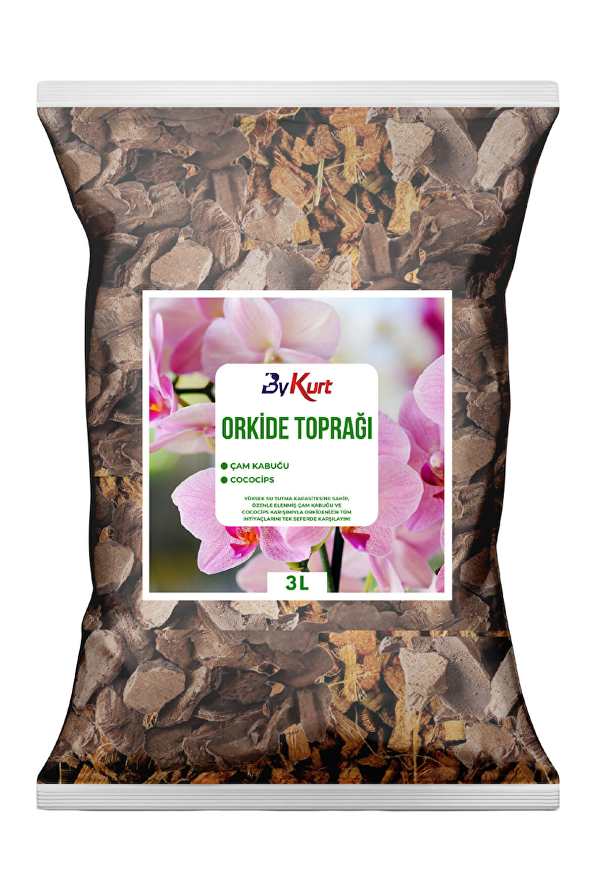 ByKurt 3L Orkide Toprağı İri Parçalı Çam Kabuğu & CocoCips Karışımı Elenmiş ve Temizlenmiş