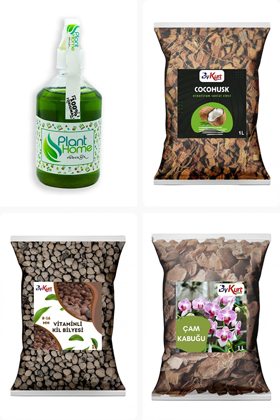 Planthome PowerMix Orkide Bakım Seti 4’lü - Çam Kabuğu - Kil Bilyesi - Coco Husk