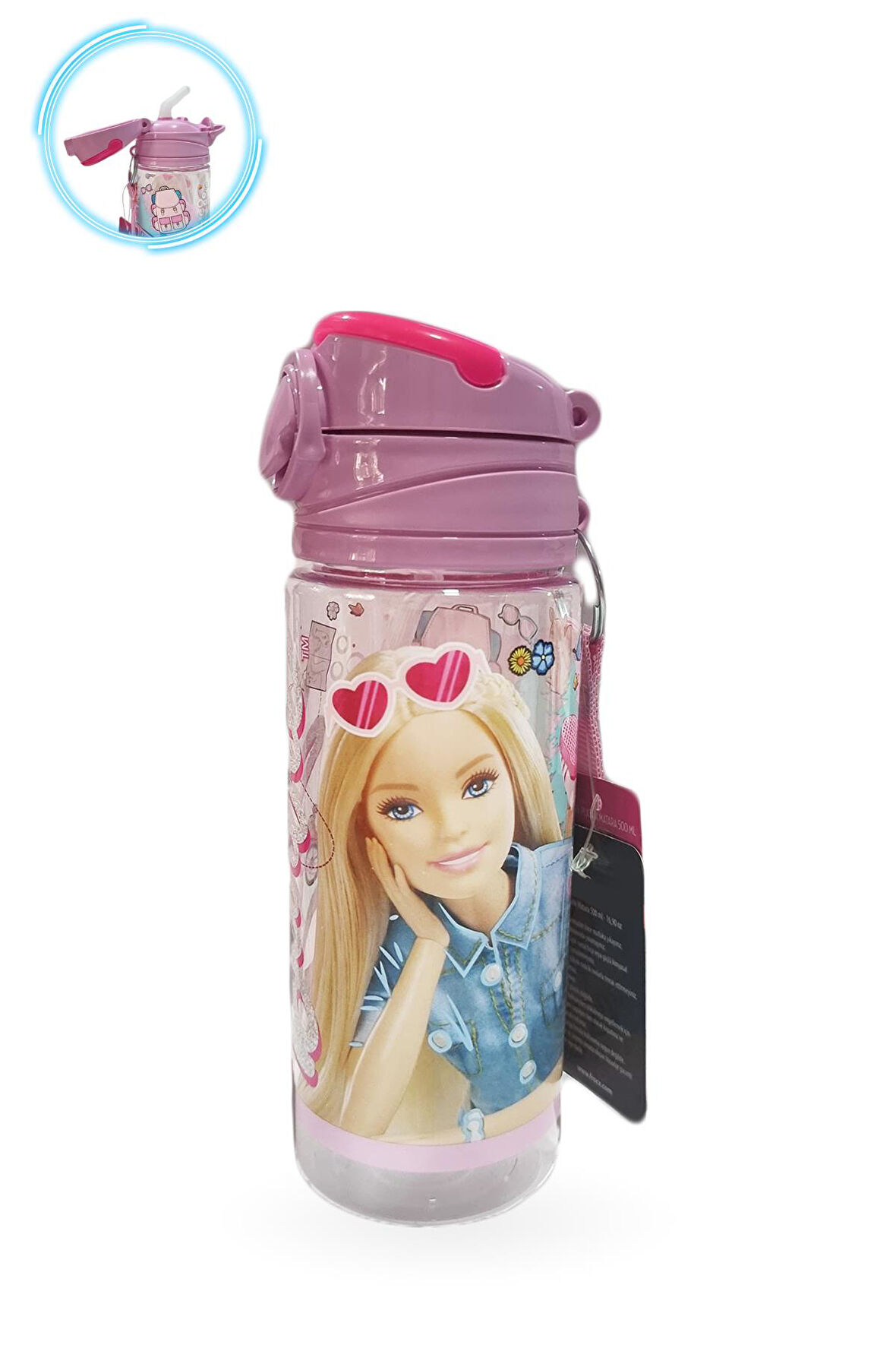 Barbie Matara 500 Ml - Çocuk Suluk, Matara, Pipetli Suluk, Askılı Suluk Barbie Matara