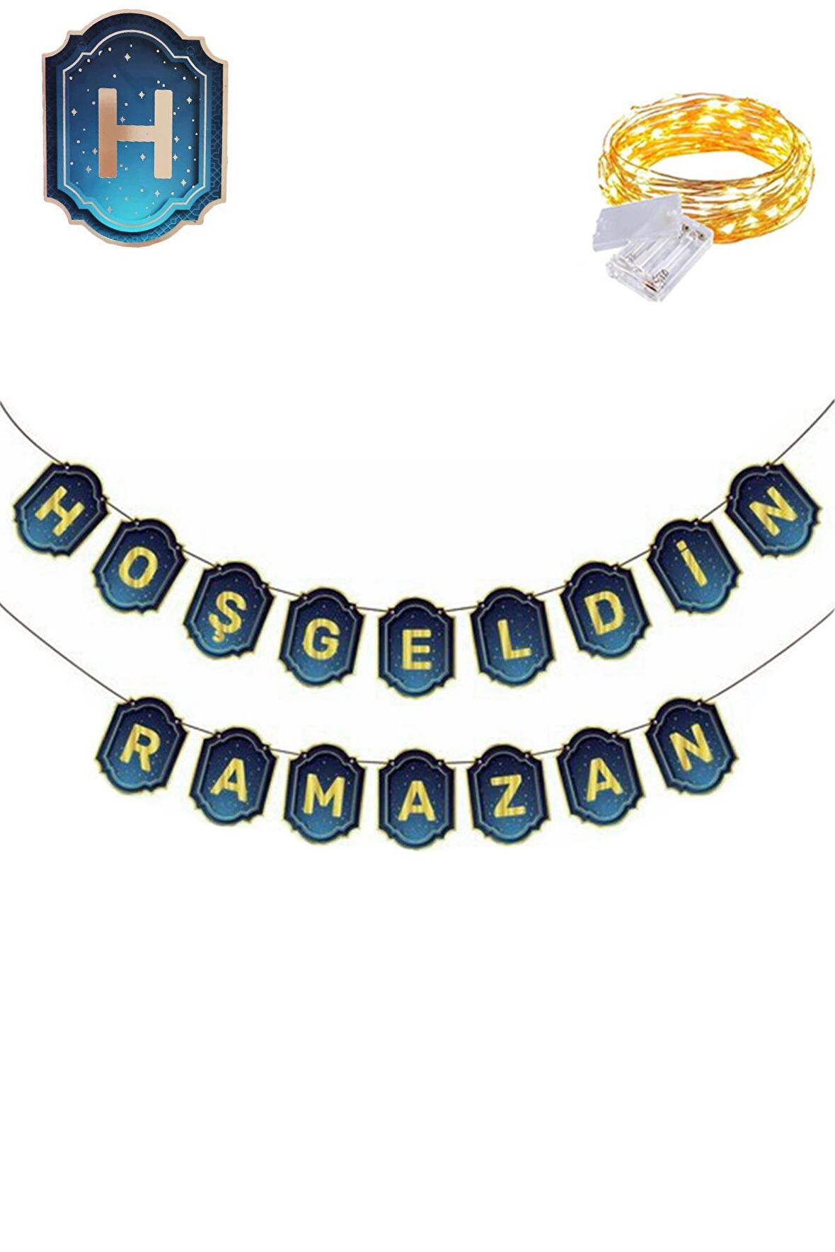 Gece Yıldız Baskılı Hoşgeldin Ramazan Banner + Led - Hoşgeldin Ramazan Banner Ramazan Sarkıt Banner