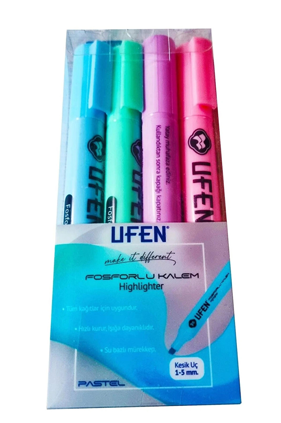 UFEN KALEM TİPİ PASTEL RENK 4 LÜ FOSFORLU KALEM