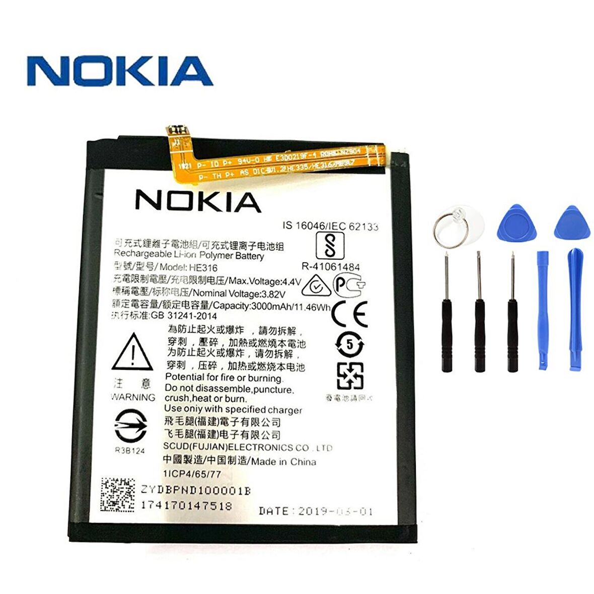 Nokia 6 Ta-1021 Pil Batarya ve Tamir Seti He316