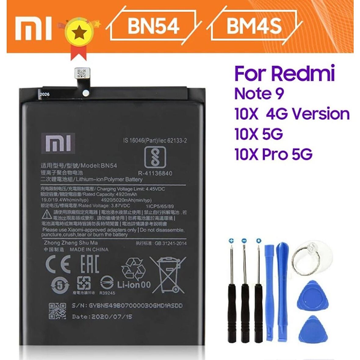 Xiaomi Redmi 10X/10X Pro Batarya Pil Bn4Sbn54 + Tamir Seti