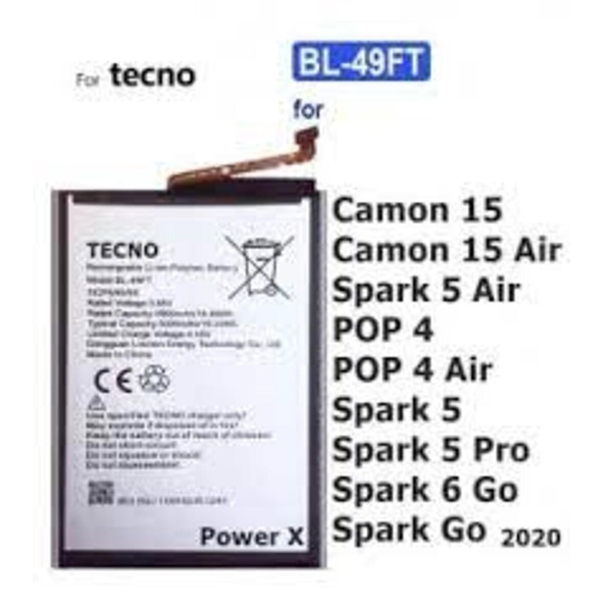 Tecno Spark 5 Pil Batarya BL-49 FT