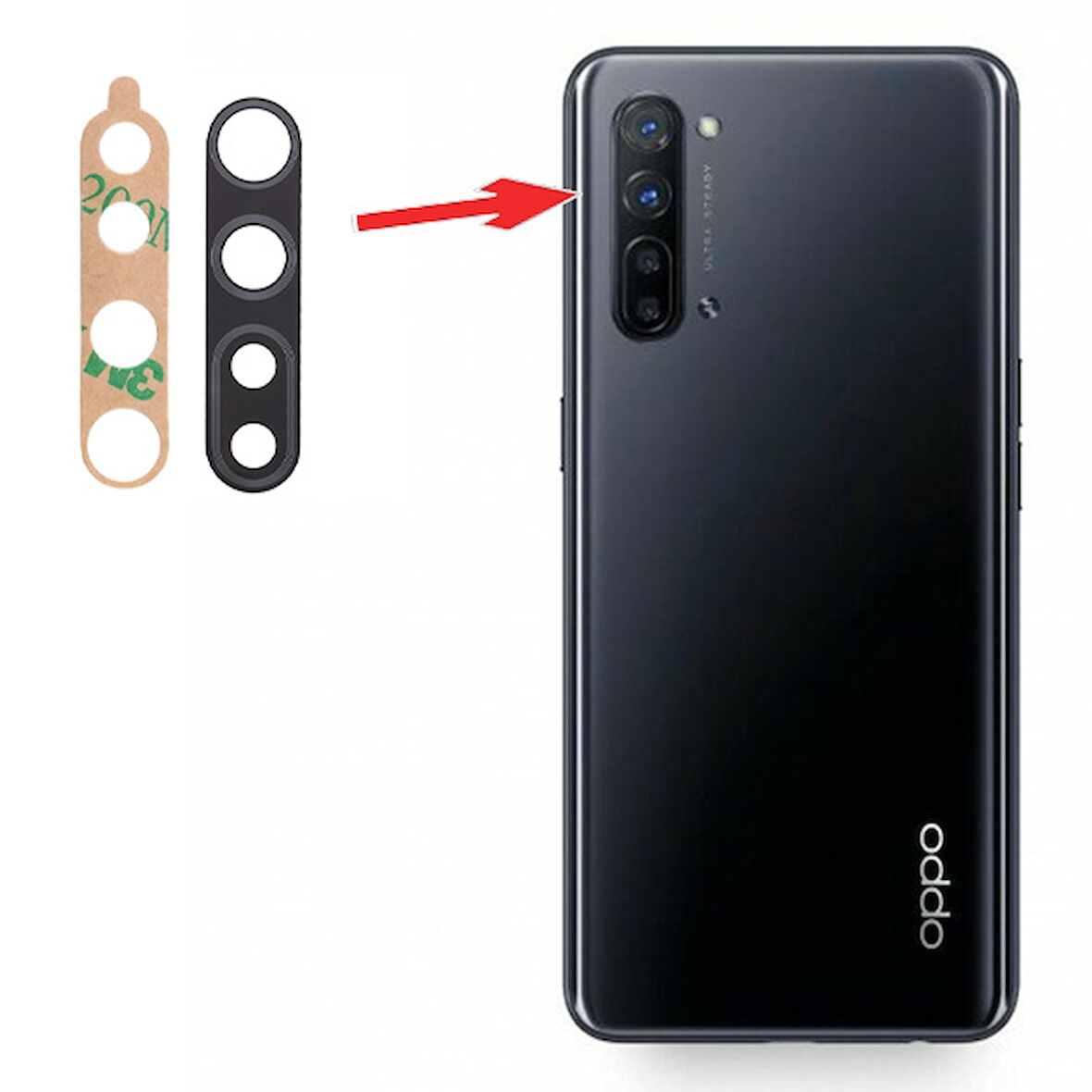 Oppo Reno 3 Kamera Lens Camı+Yapışkan