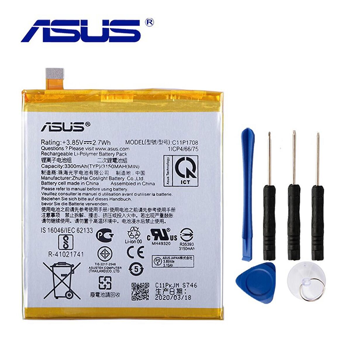 Asus Zenfone 5 2018 ZE620KL-ZS620KL C11P1708 Batarya Pil+Tamir Seti
