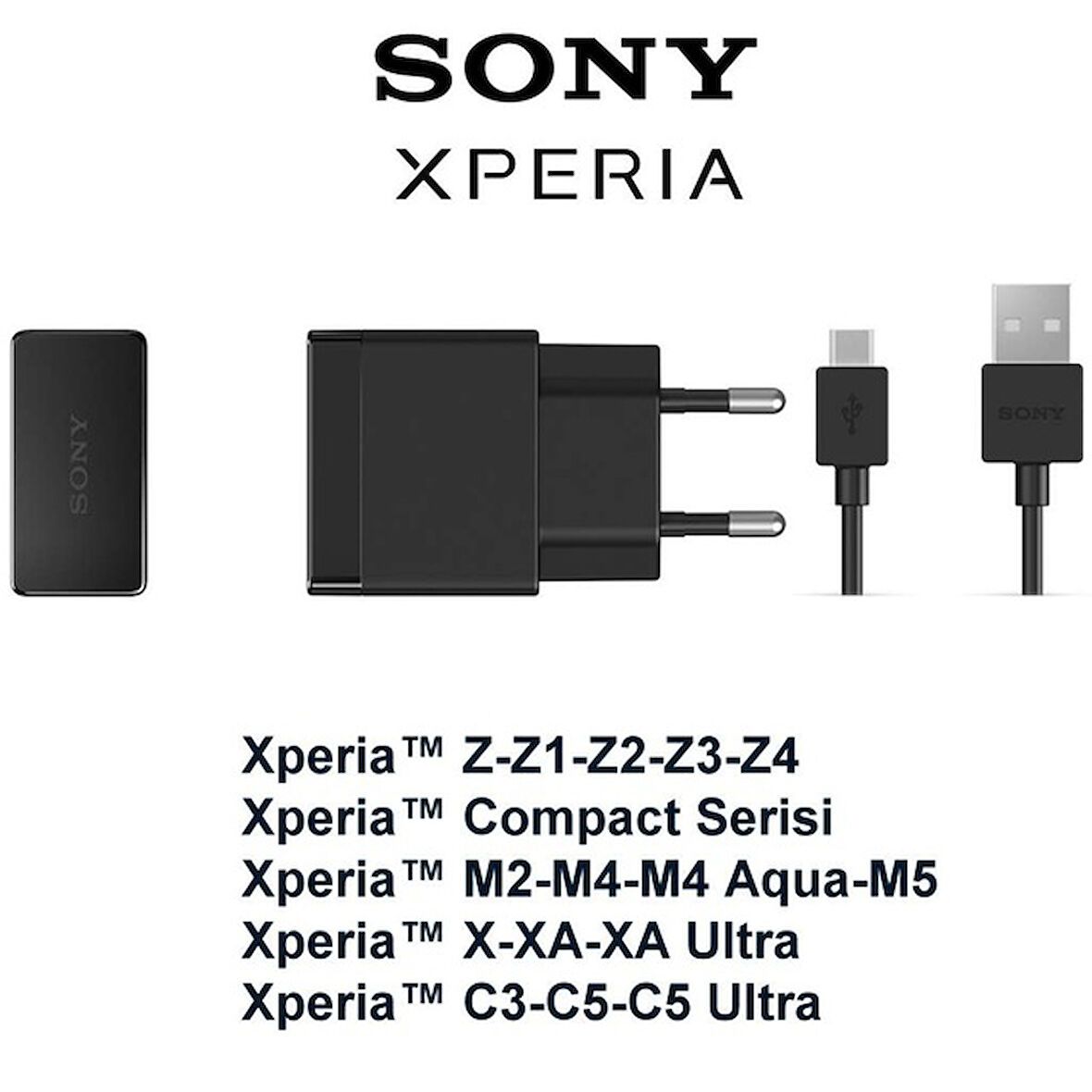 Sony Xperia Şarj Cihazı Aleti ve Kablosu Z Z1 Z2 Z3 Z4 Z5 M5 E5 XA