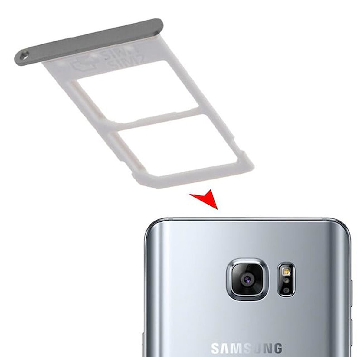 Samsung Galaxy Note 5 N920 Sim Kart Kapağı Çift Simli Gri