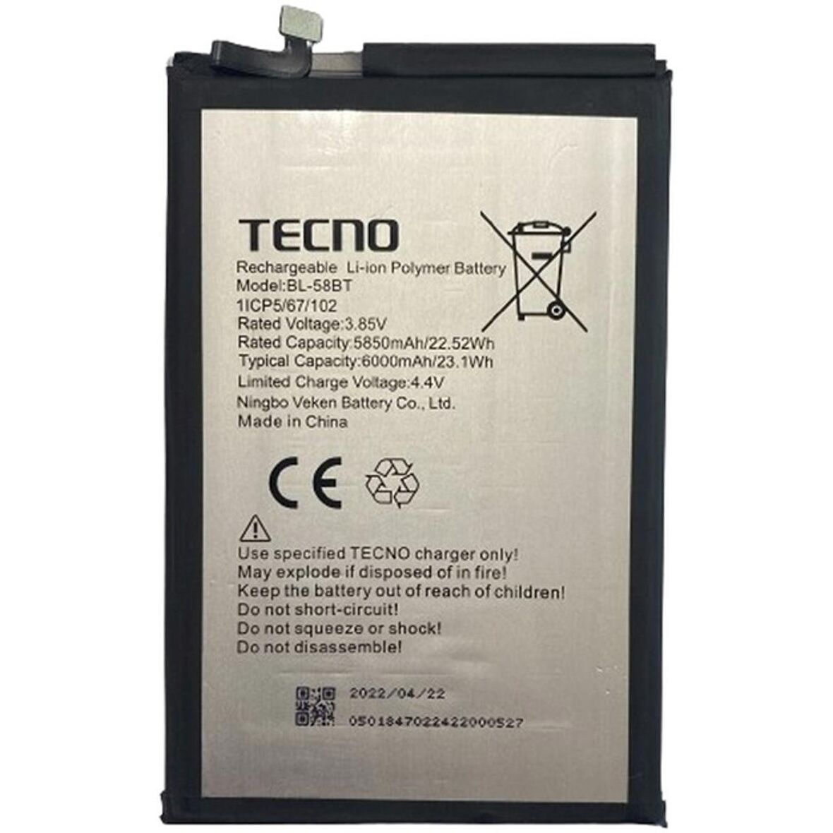 Tecno Spark 6 Air Pil Batarya Bl-58bt