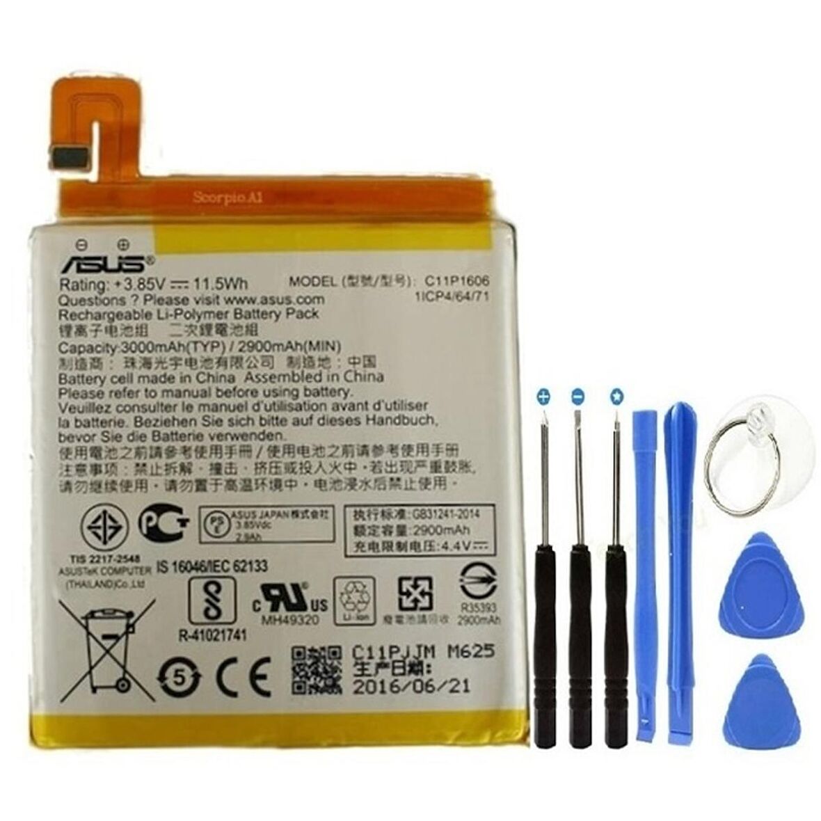 Asus Zenfone 3 Laser Pil Batarya + Tamir Seti Zc551kl C11p1606 3000 Mah