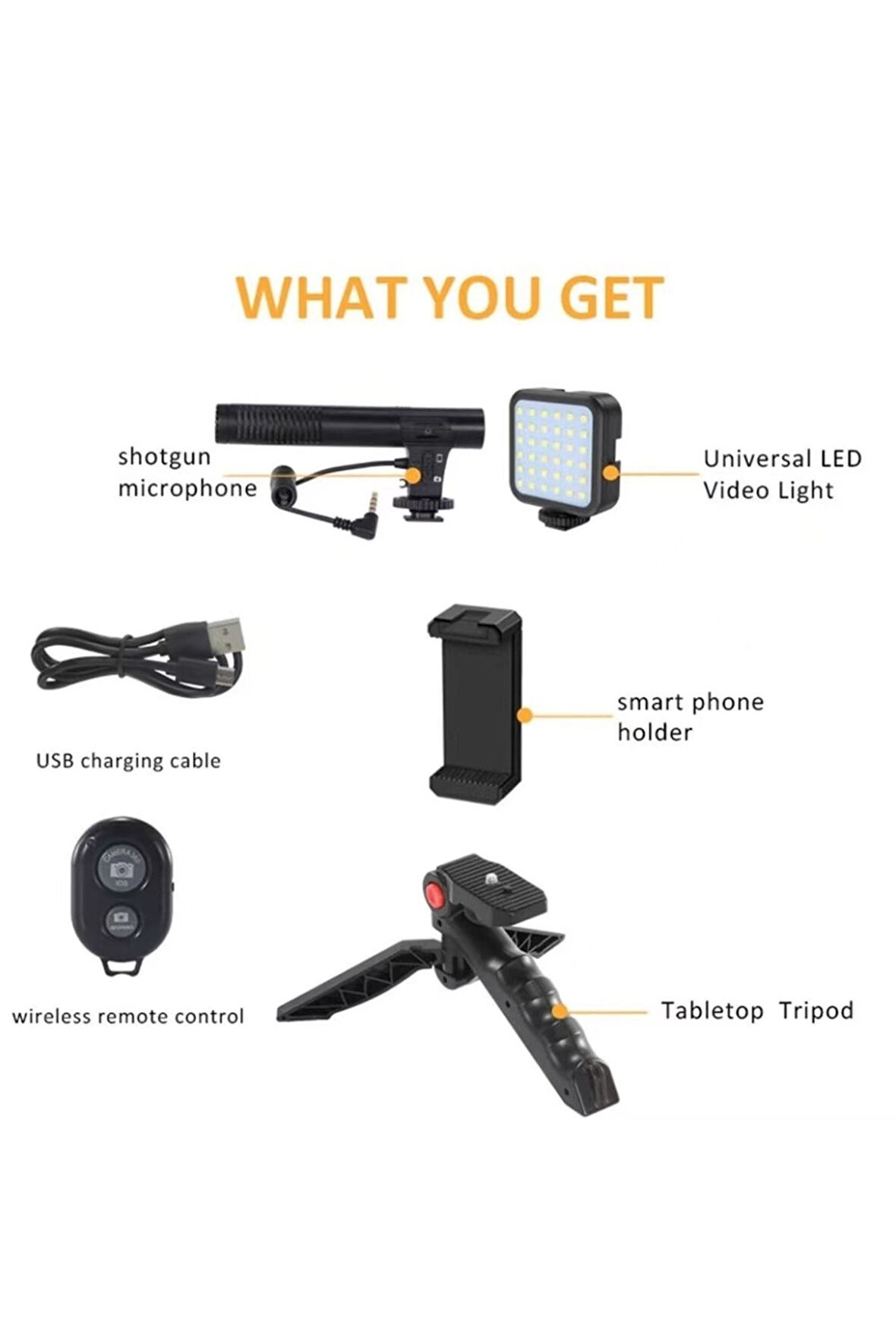 Ay-49 Video Making Kit Kumandalı Mikrofon Led Işık Mini Tripod Için Telefon Vlog Video Kayıt