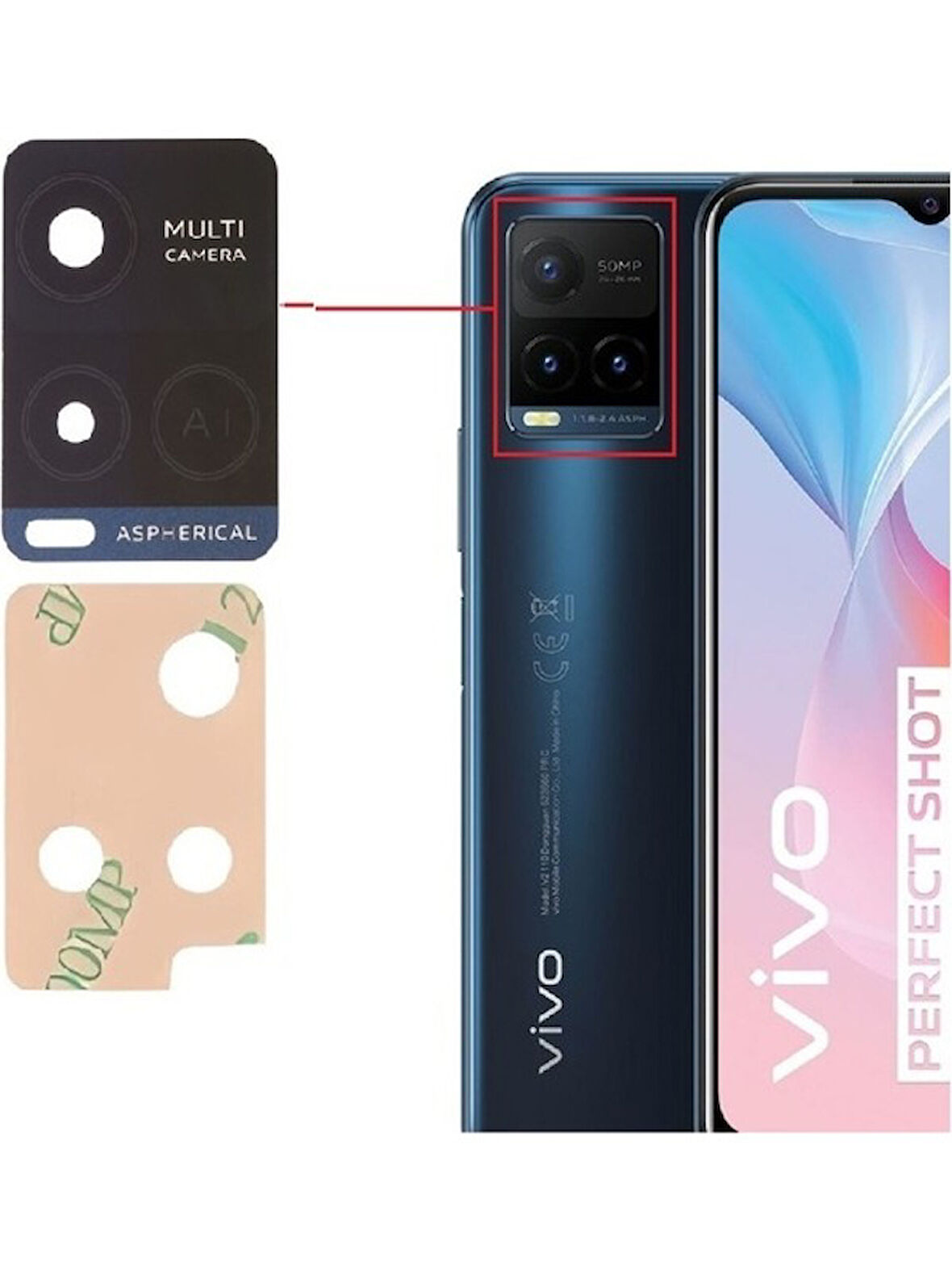 Vivo Y21S Arka Kamera Camı Lens Yapışkanlı