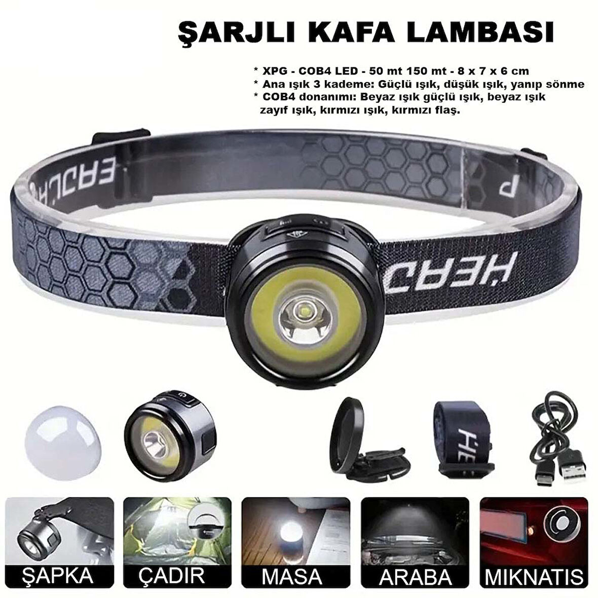7 MOD ŞARJLI KAFA VE KAMP LAMBASI WATTON WT-618