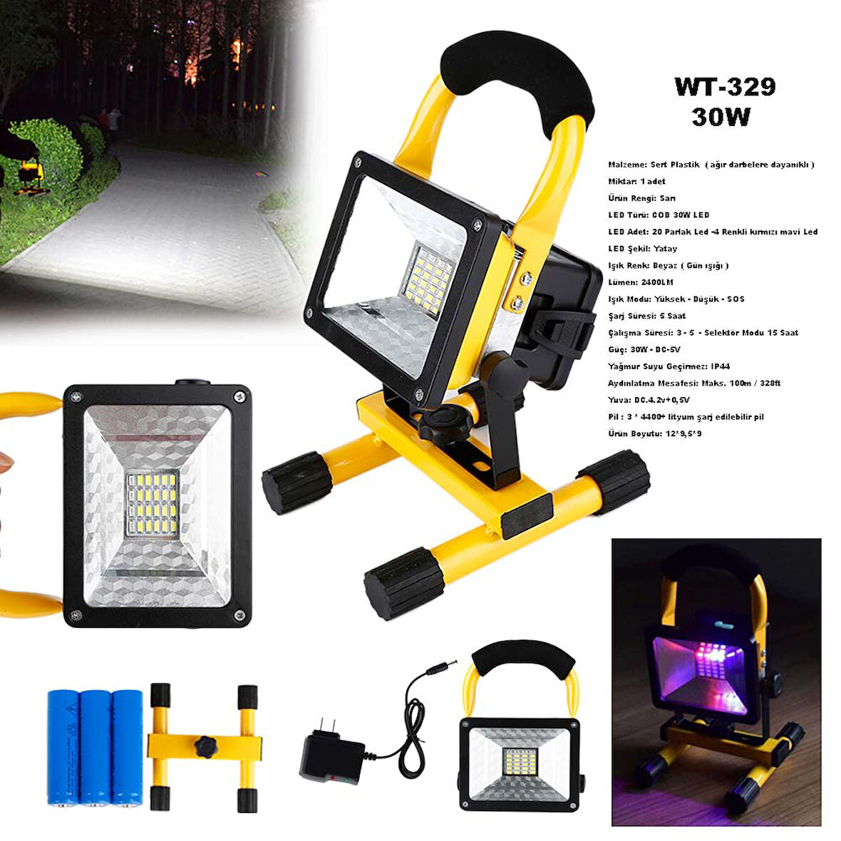 Şarjlı Spot Lamba Projektör Watton Wt-329