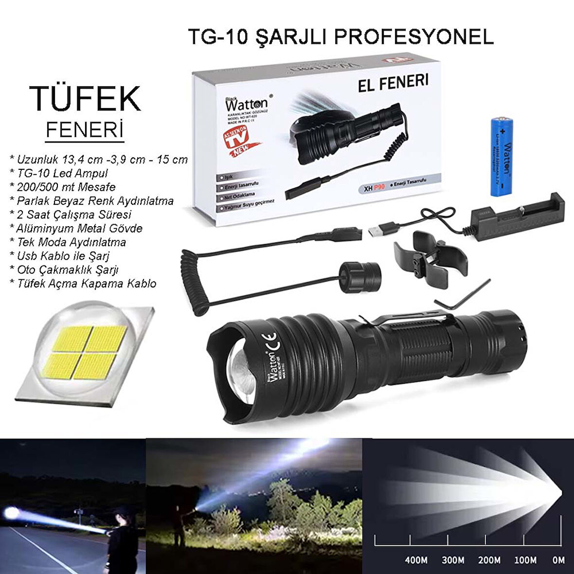 TG-10 ŞARJLI PROFESYONEL AV FENERİ WATTON WT-620