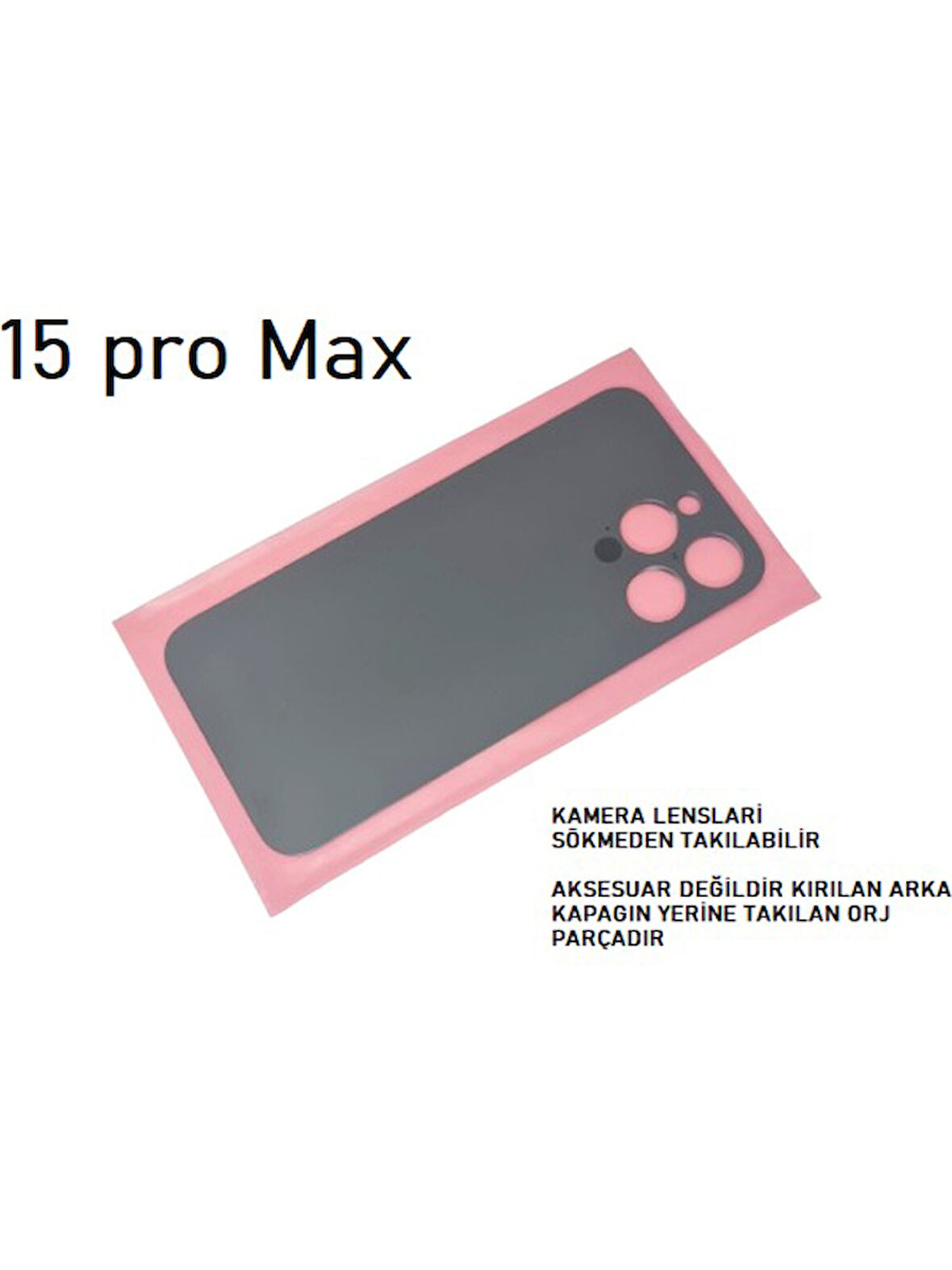  iPhone 15 Pro Max Arka Pil Batarya Kapağı - Cam Kapak Geniş Lens Deliği