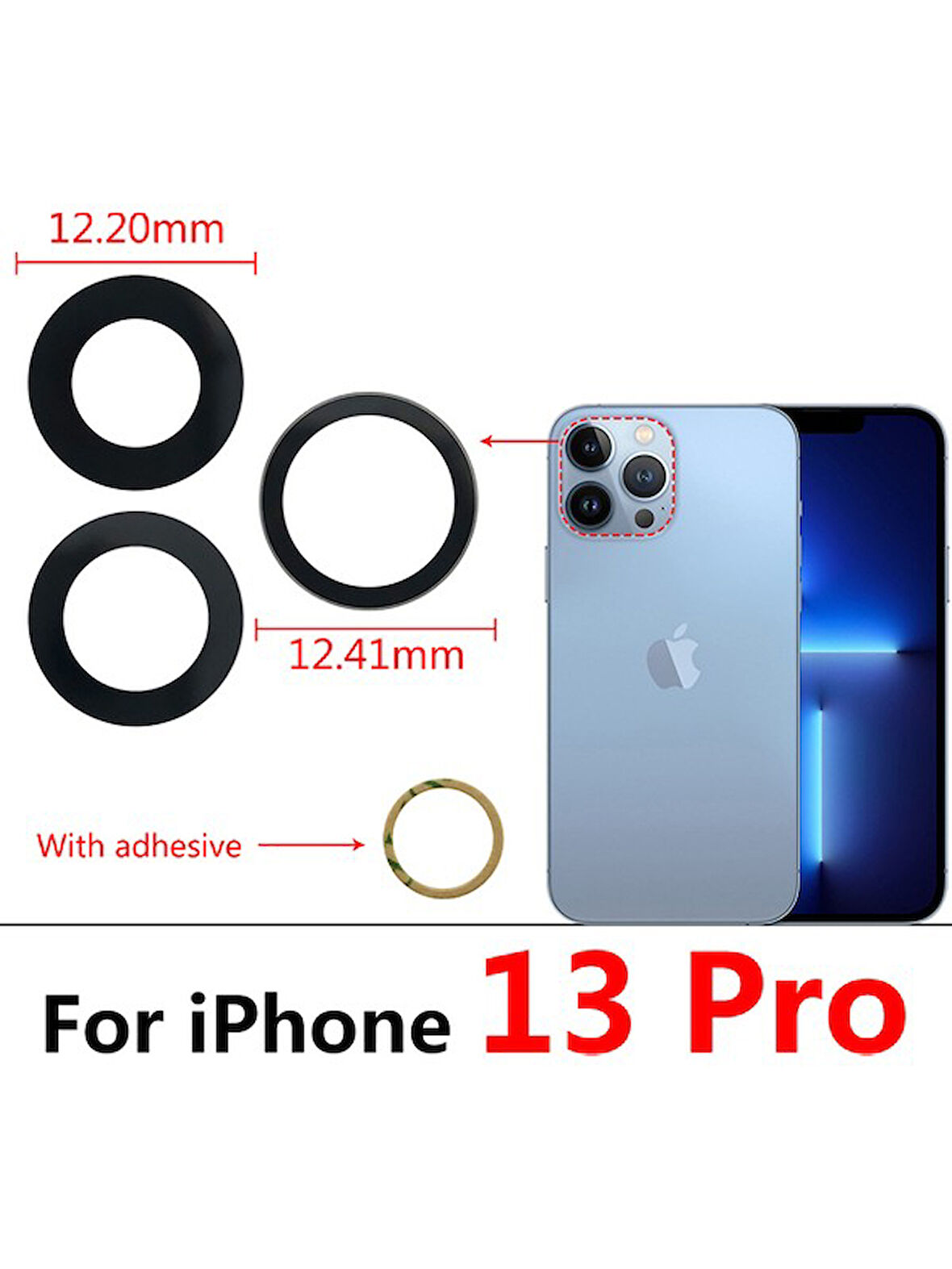 Iphone 13 Pro 3lü Arka Kamera Camı Lens Yapışkanlı