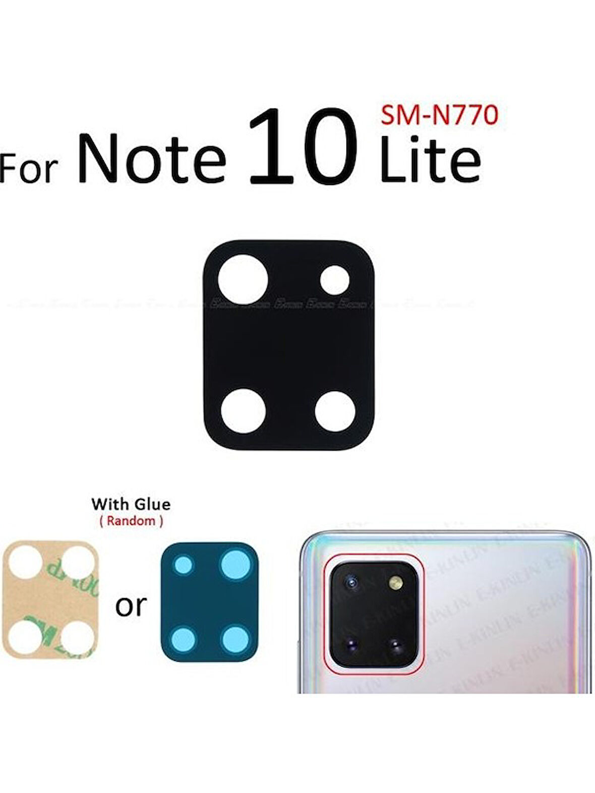 Samsung Galaxy Note 10 Lite Arka Kamera Camı Lens Yapışkanlı