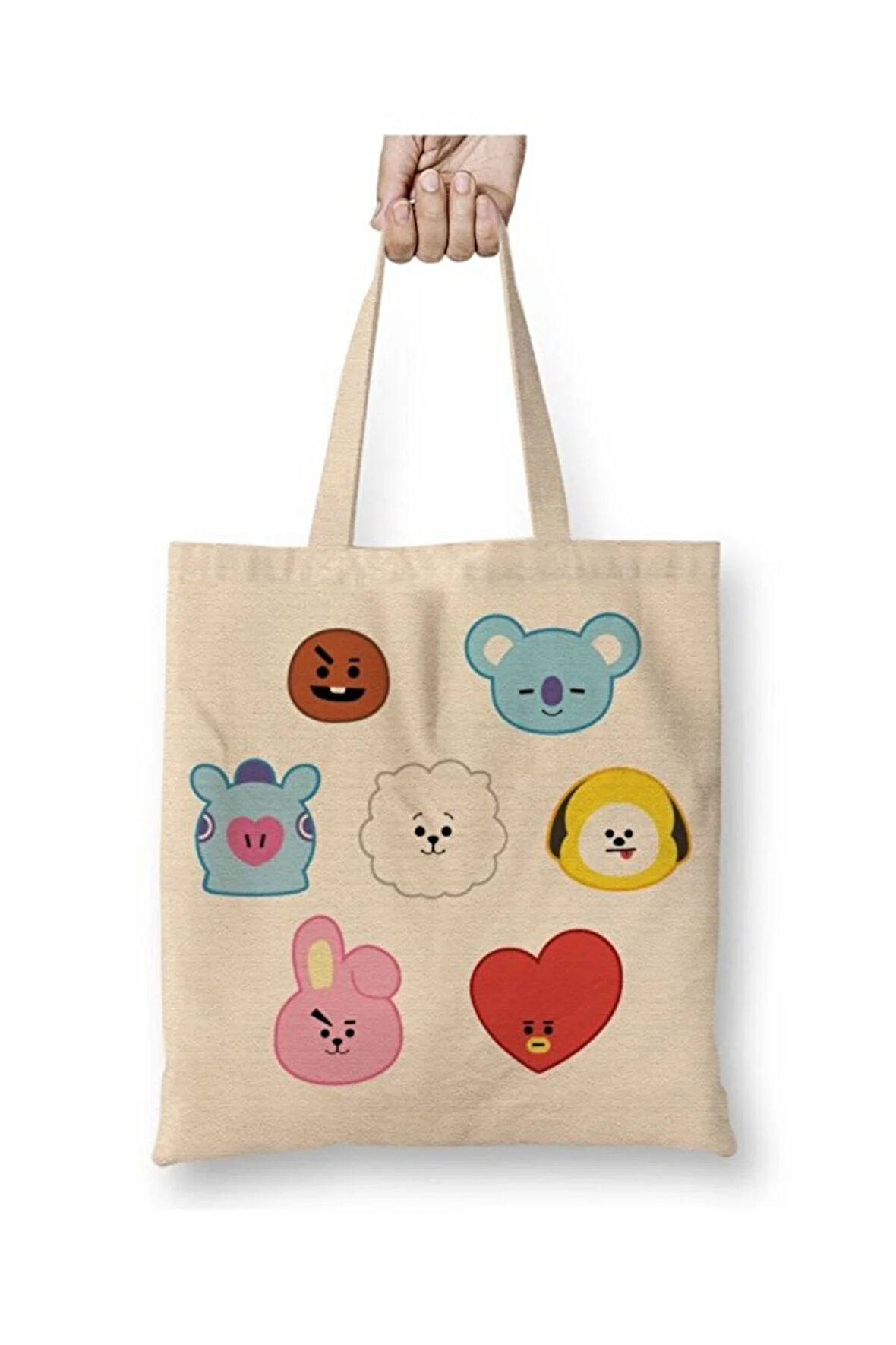 Bts Bt21 Karakterleri Beyaz Bez Çanta Uzun Saplı Alışveriş Çantası Plaj Çantası