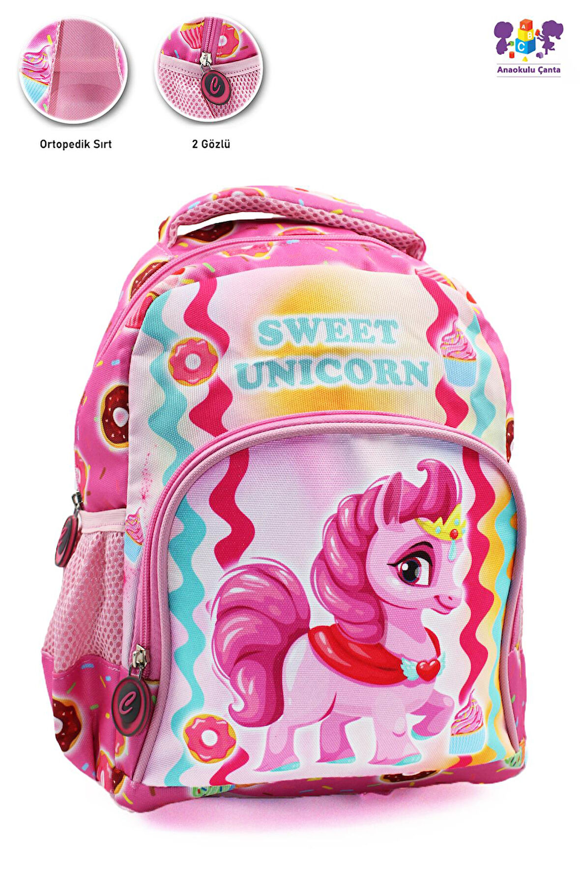 2 Gözlü Sweet Unicorn Anaokulu Çantası - Kız Çocuk Çanta Kreş Çantası - Unicorn Çanta