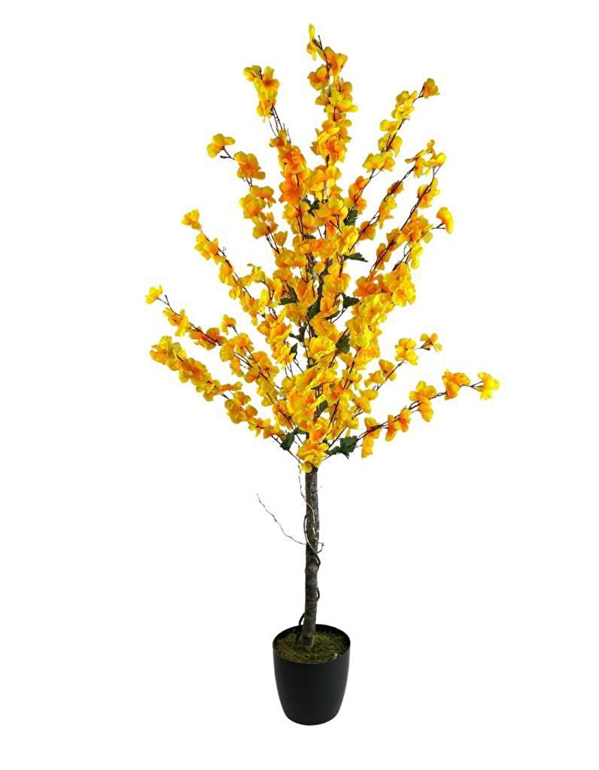 Yapay Ağaç Bahardalı Ağacı Sarı Japon Kiraz Çiçeği Sakura Çiçeği 127x70cm Siyah Plastik Saksılı