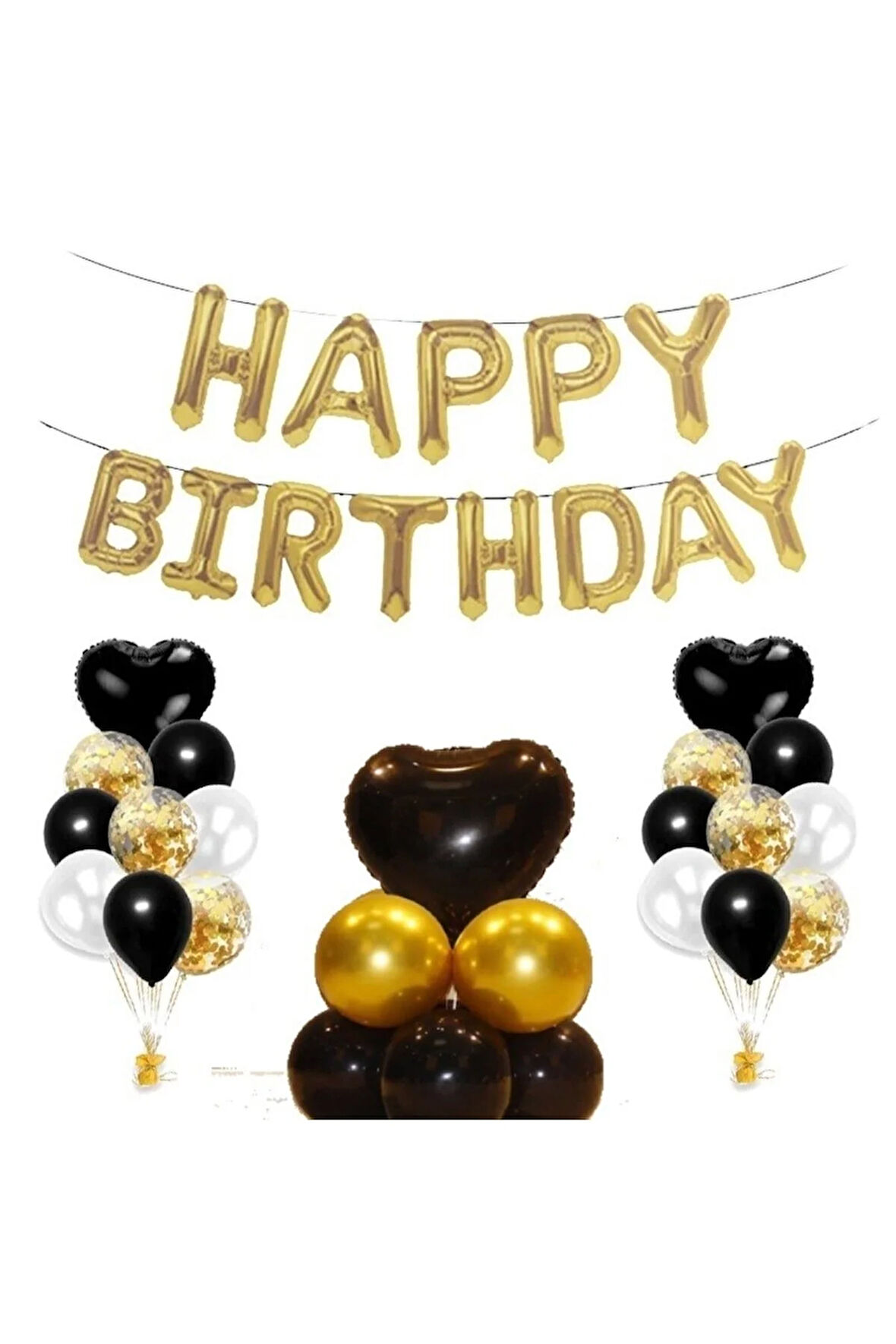 Siyah Kalpfolyo Happy Bırthday Doğum Günü Seti