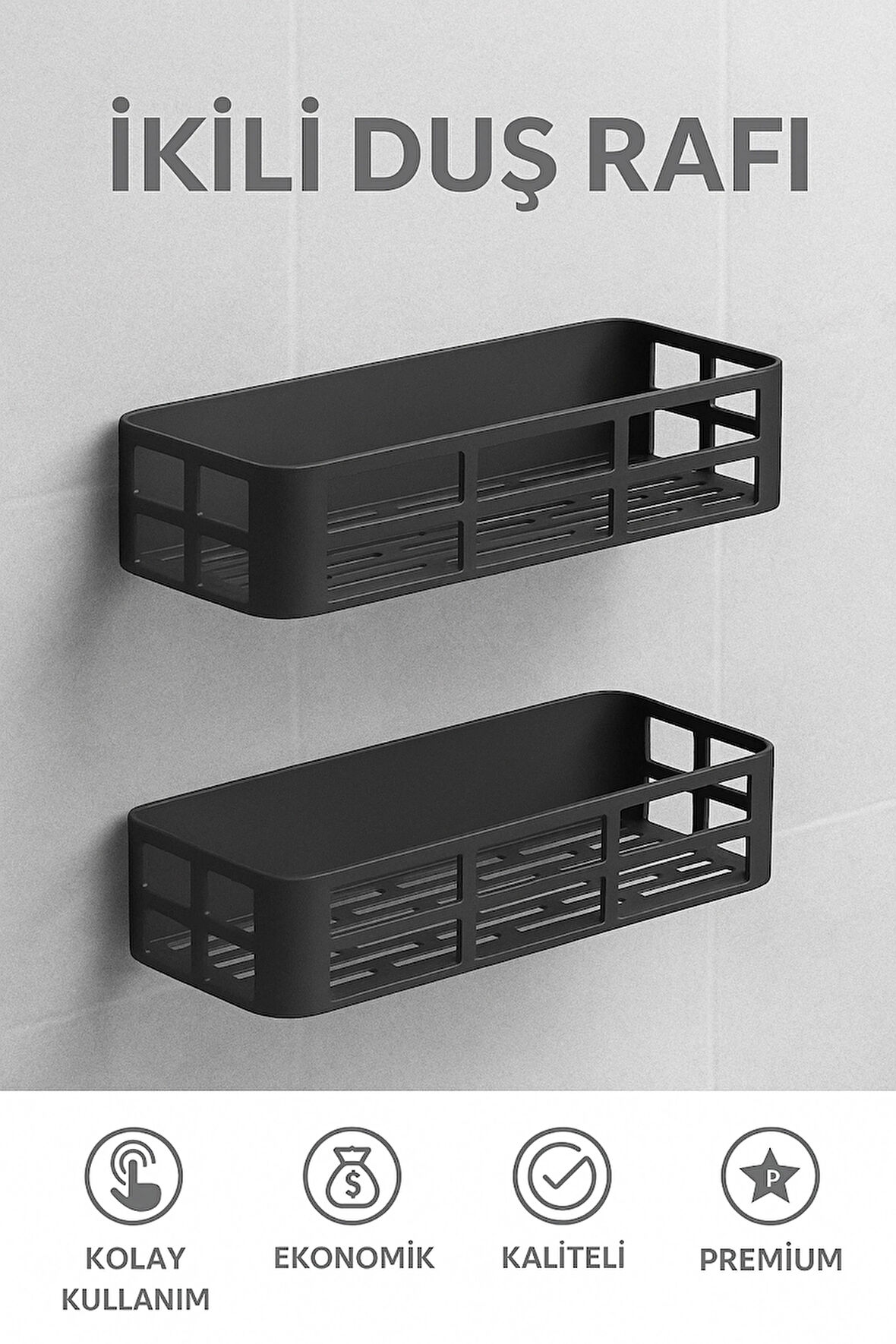 Banyo Düzenleyici Şampuanlık Sabunluk 2 Li Set Lamalı Güçlü Kaliteli Yapışkanlı Duş Rafı Organizer