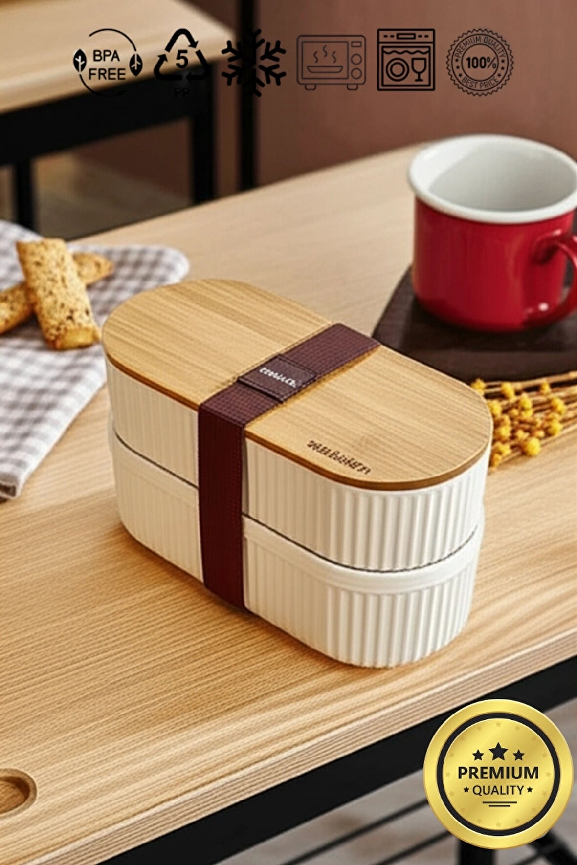 Bambu Kapaklı Lunch Box Kahvaltılık Saklama Kabı Large Bölmeli