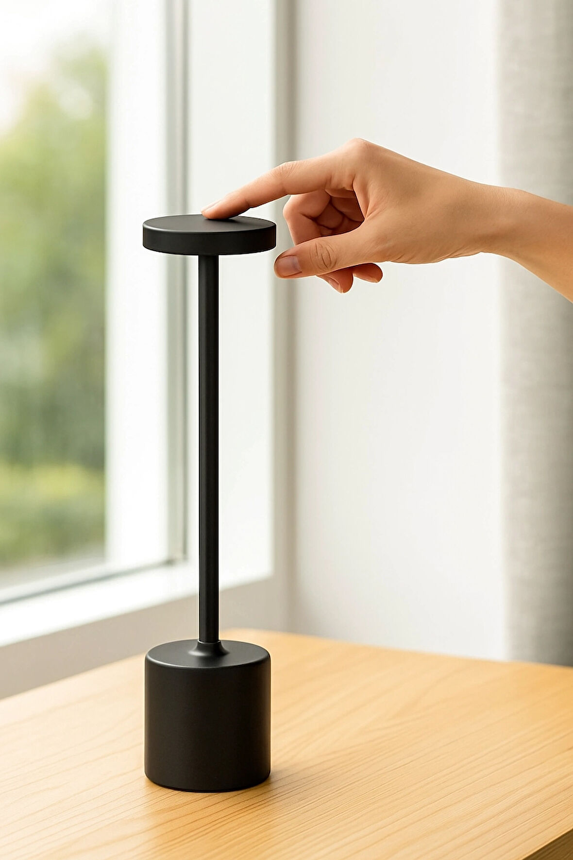 Dekoratif Şarjlı Dokunmatik Led Masa Lambası Gece Lambası Siyah Renk