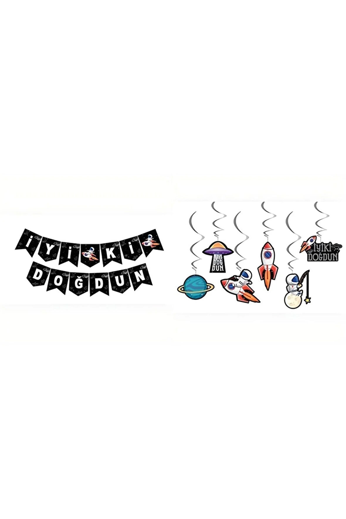 Uzay Tema Doğum Günü Iyiki Doğdun Banner 6lı Tavan Süs