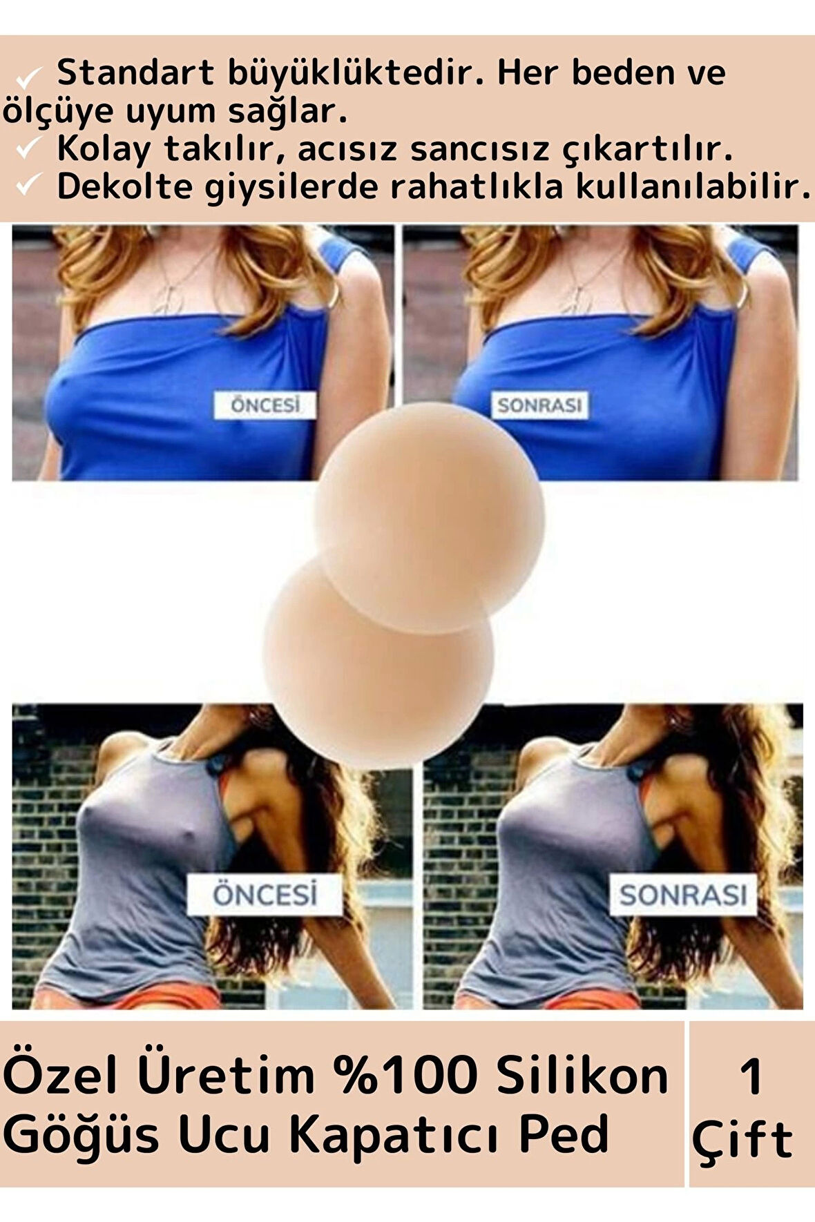 Özel Üretim Kadın Ten Meme İç Giyim %100 Silikon Göğüs Ucu Kapatan Gizleyen Ped Nipple Pad 7 Cm