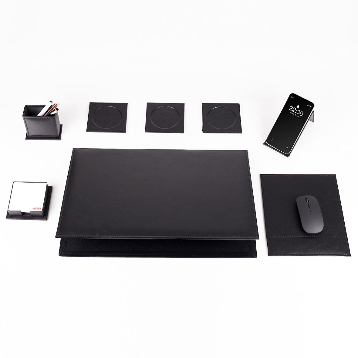 8 Parça Siyah Deri Sümen Seti Yeni İş Hediyesi Ekonomik Kaliteli Masa Sümen Takımı Ofis Hediyesi