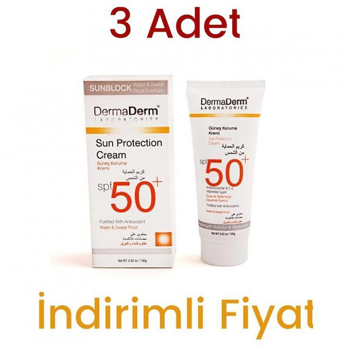 DermaDerm spf 50+ Güneş Koruma Kremi 100 ml 3 adet