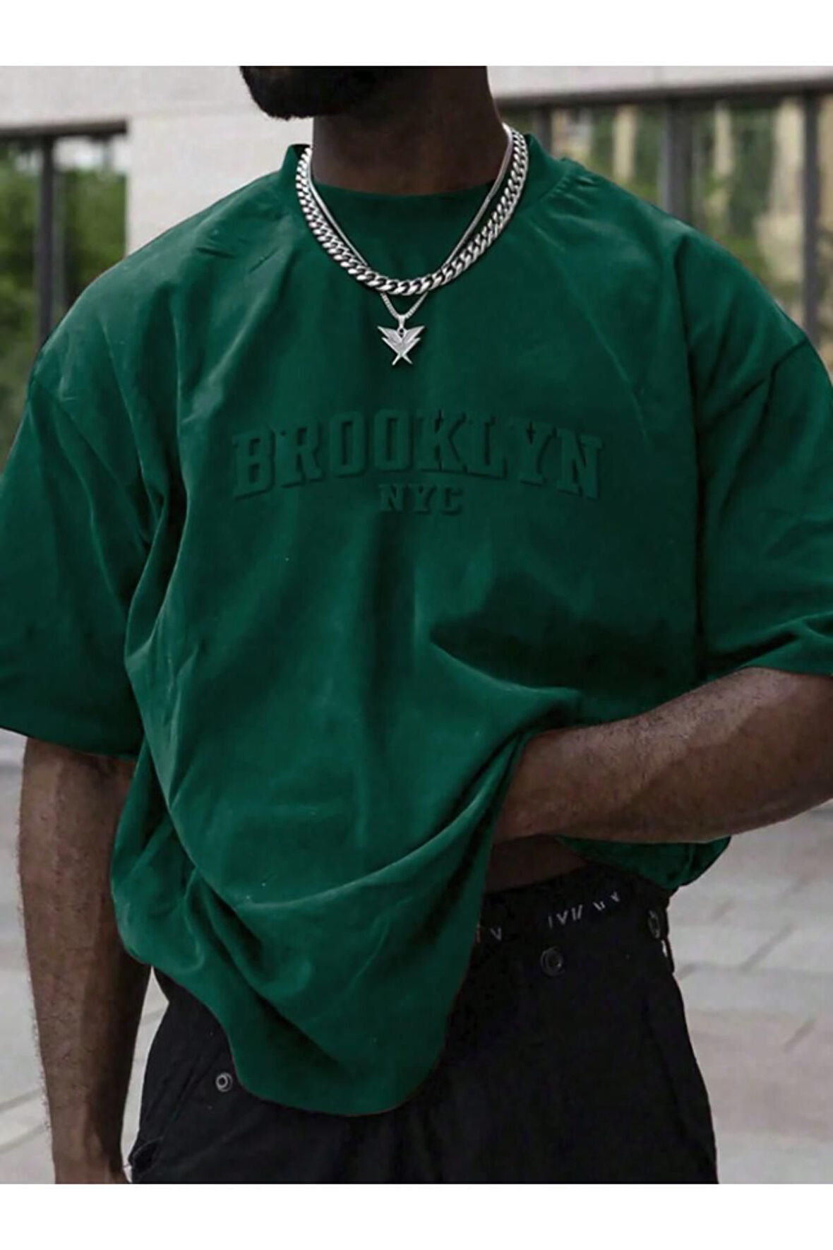 Erkek Brooklyn Kabartma Baskılı Oversize T-Shirt