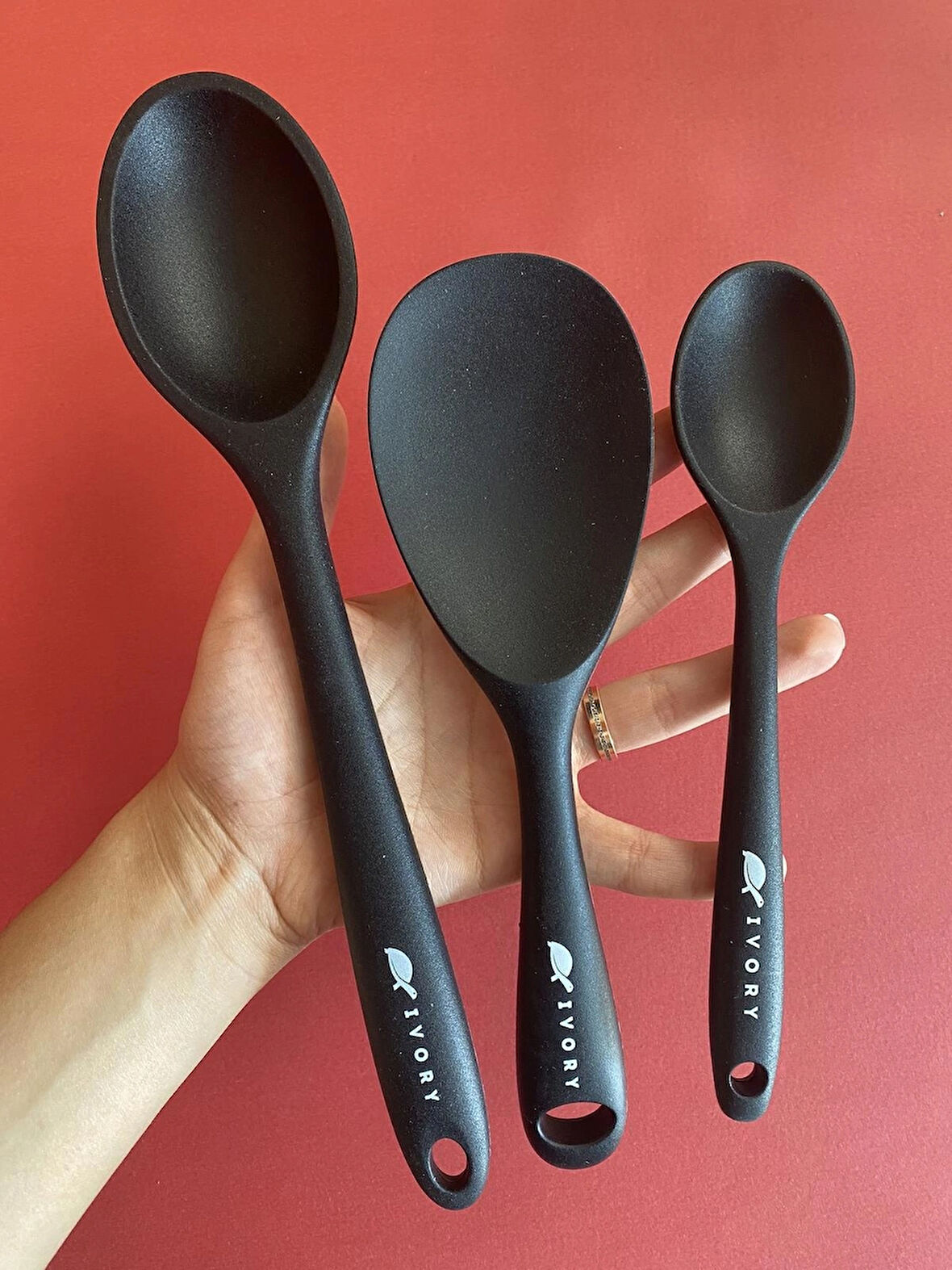 Sert Uçlu Isıya Dayanıklı Yanmaz Yapışmaz Silikon Uzun Kısa Derin Kaşık 28 Cm-20 cm/Kısa Kaşık 22 Cm