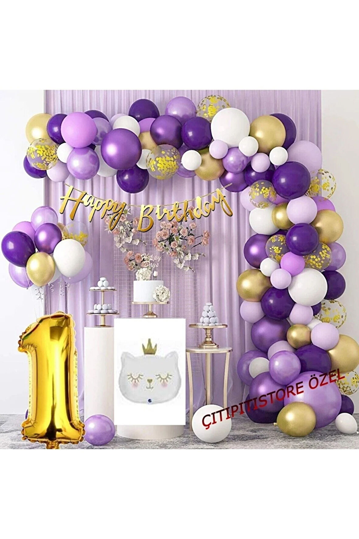 1 Yaş Macaron Mor Balon Zinciri Seti